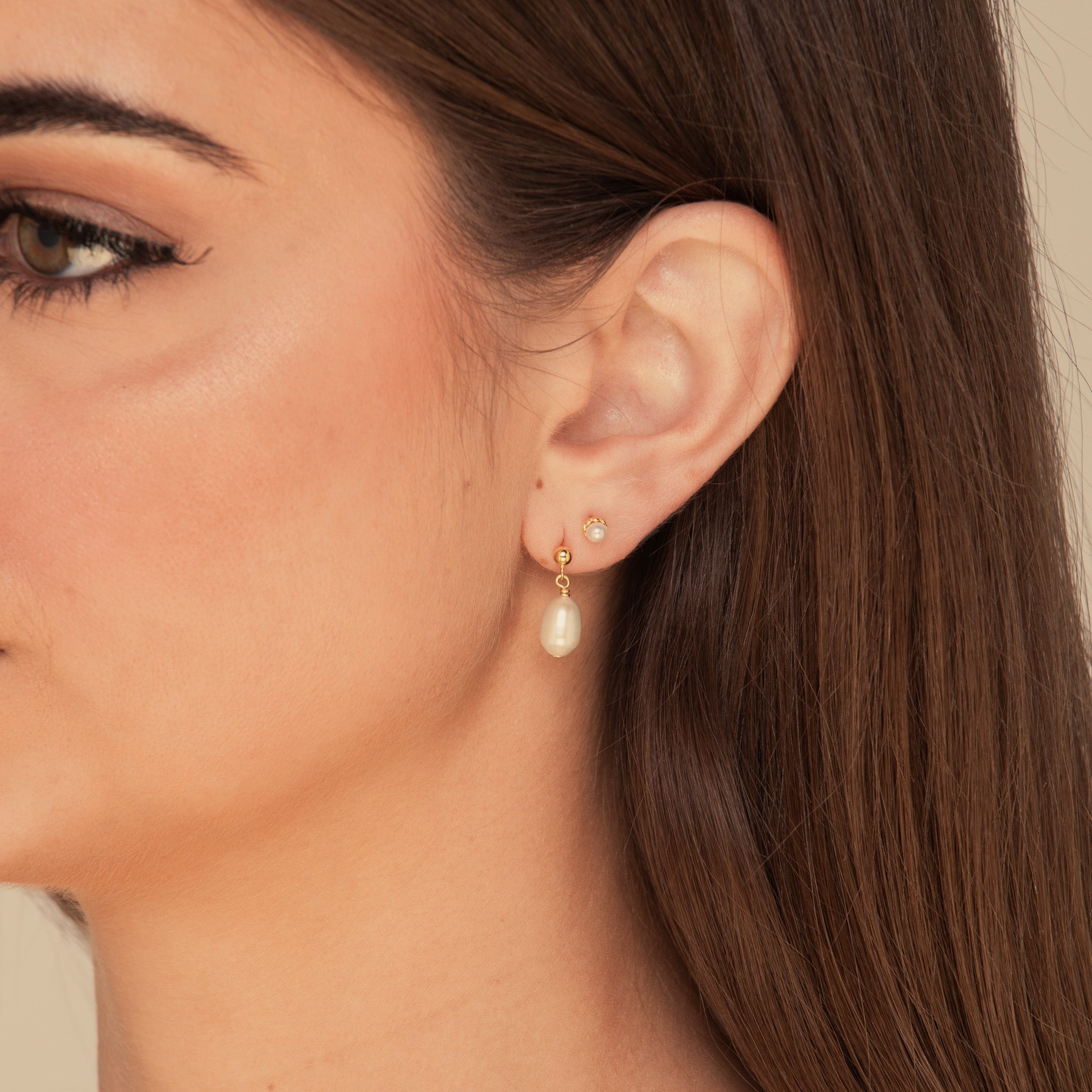 Pearl Dangle Stud Earrings Gold