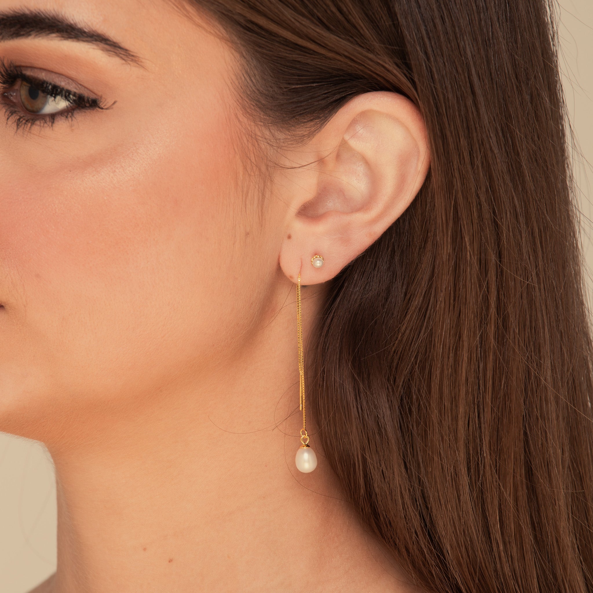 Pearl Threader Earrings Gold