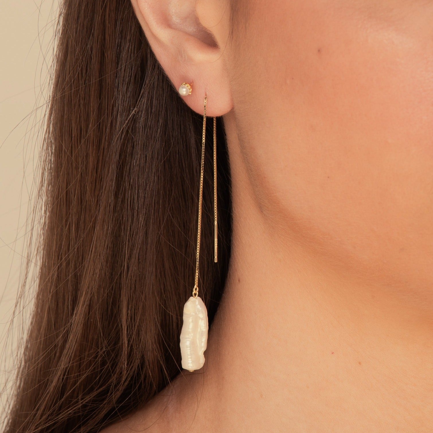 Baroque Pearl Threader Earrings Gold