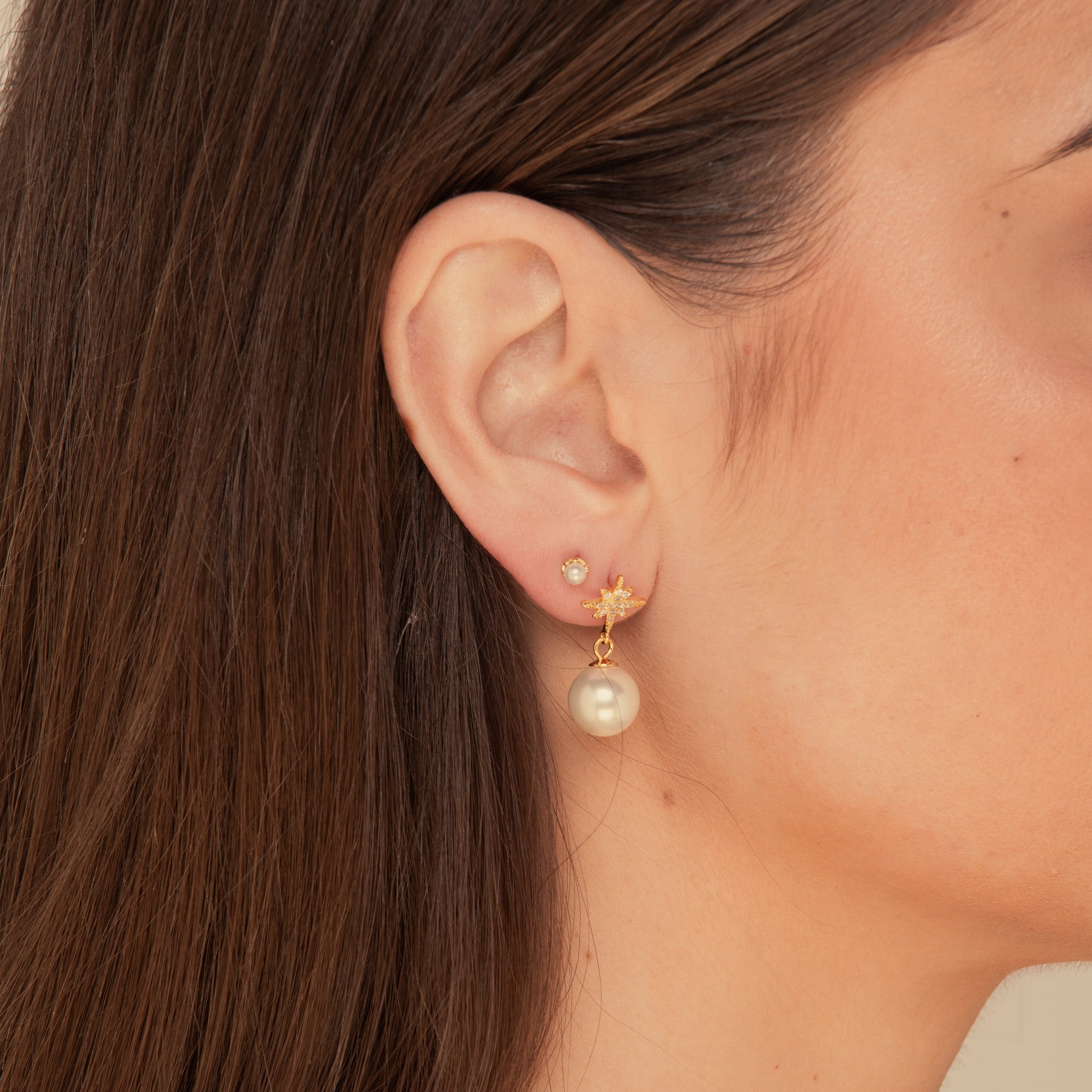 Starlight Pearl Drop Stud Earrings Gold