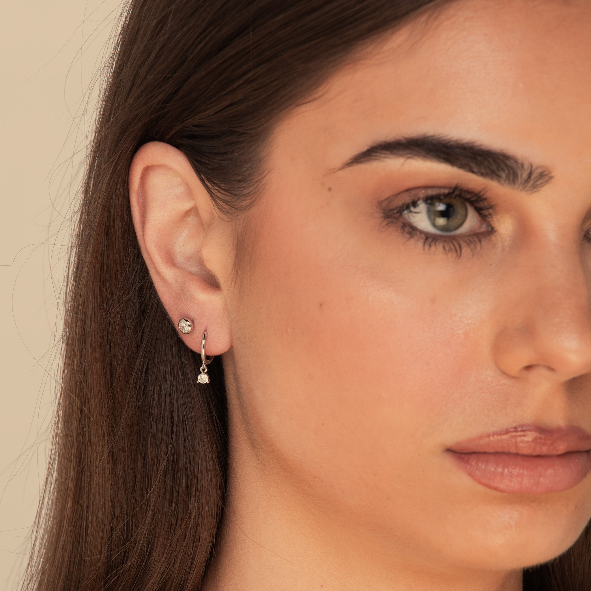 Bezel Barbell Cartilage Earrings Silver