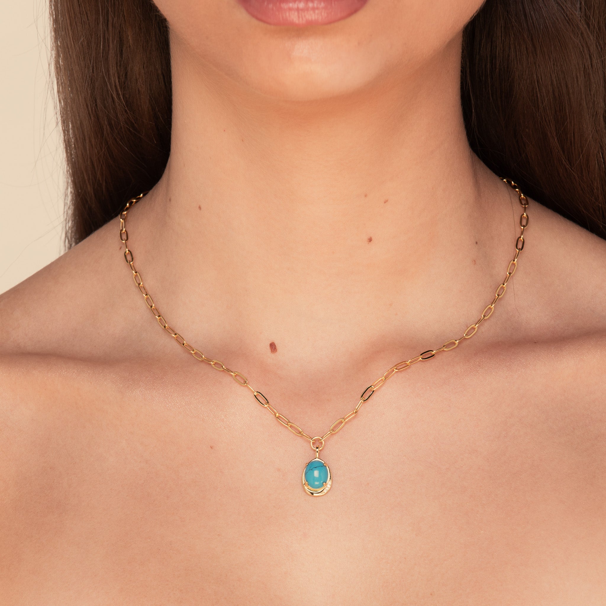 Turquoise Link Necklace Rose Gold