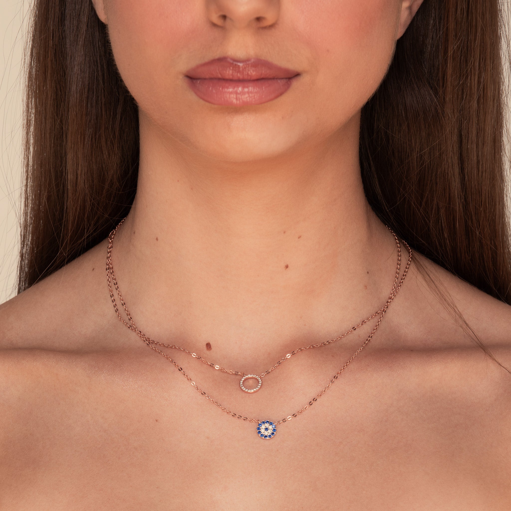 Open Circle Sapphire Necklace Rose Gold