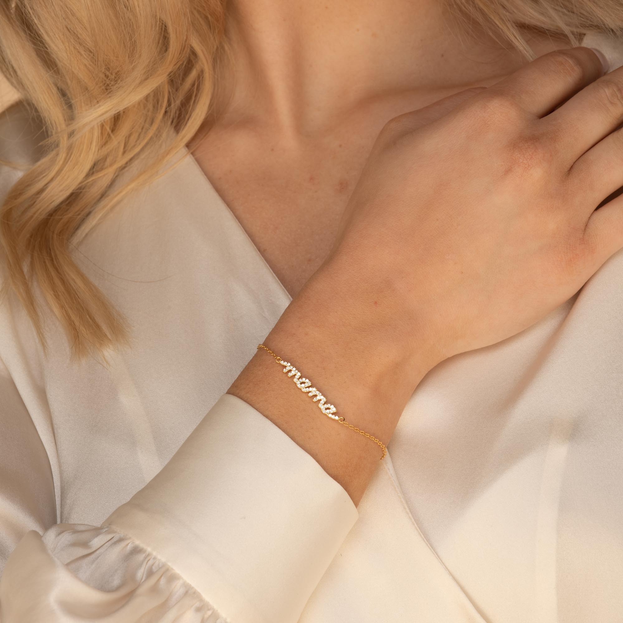 Mama Nameplate Sapphire Bracelet Gold