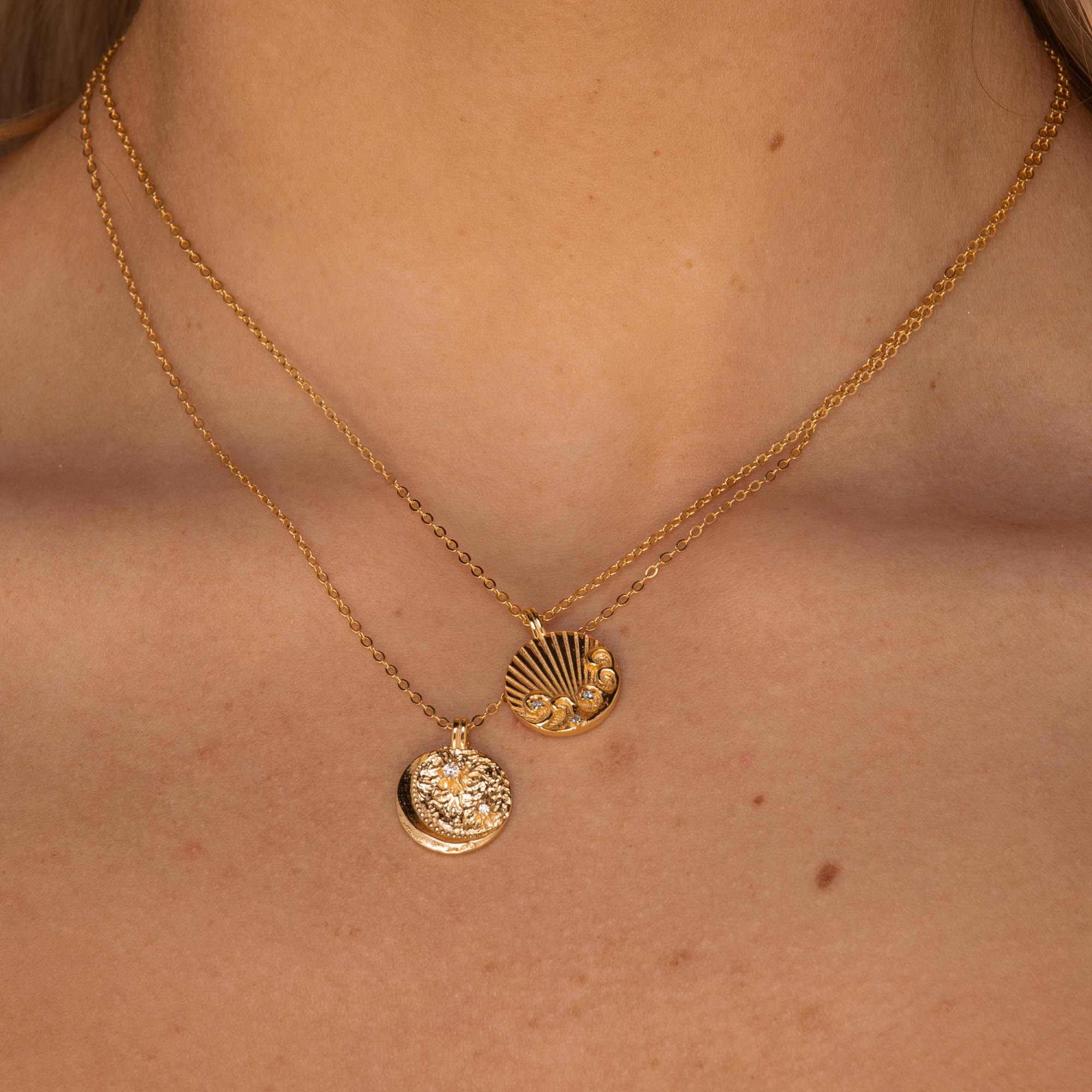 Moon Element Medallion Necklace Rose Gold
