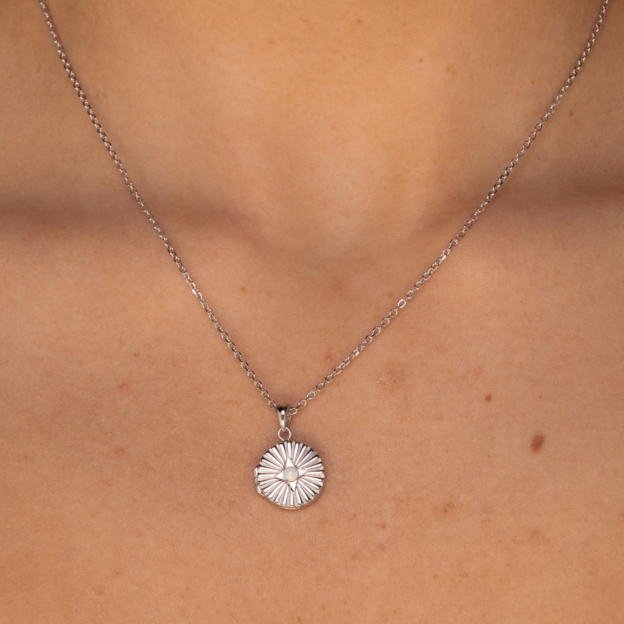 North Star Opal Locket Necklace Silver