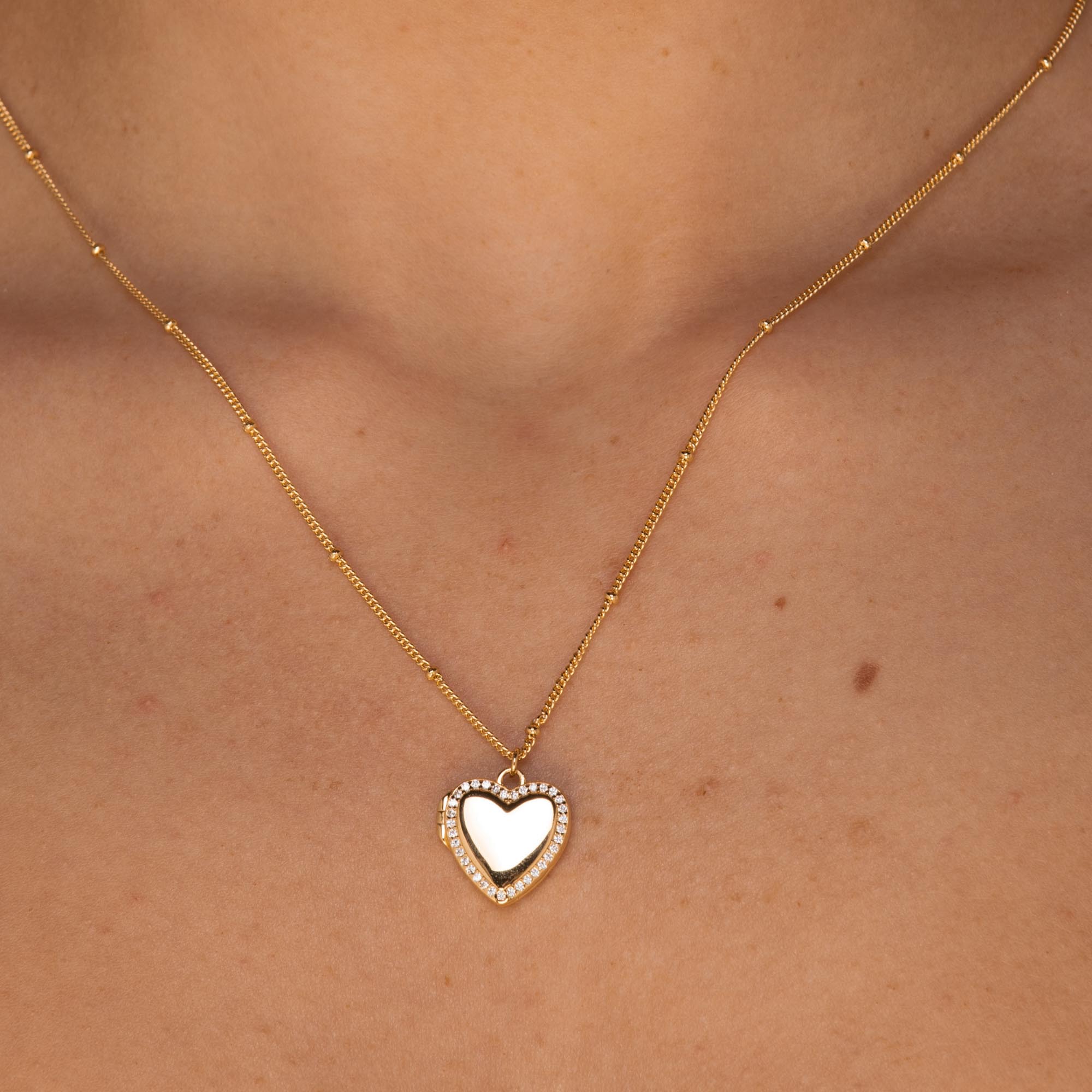 Love Heart Locket Necklace Gold