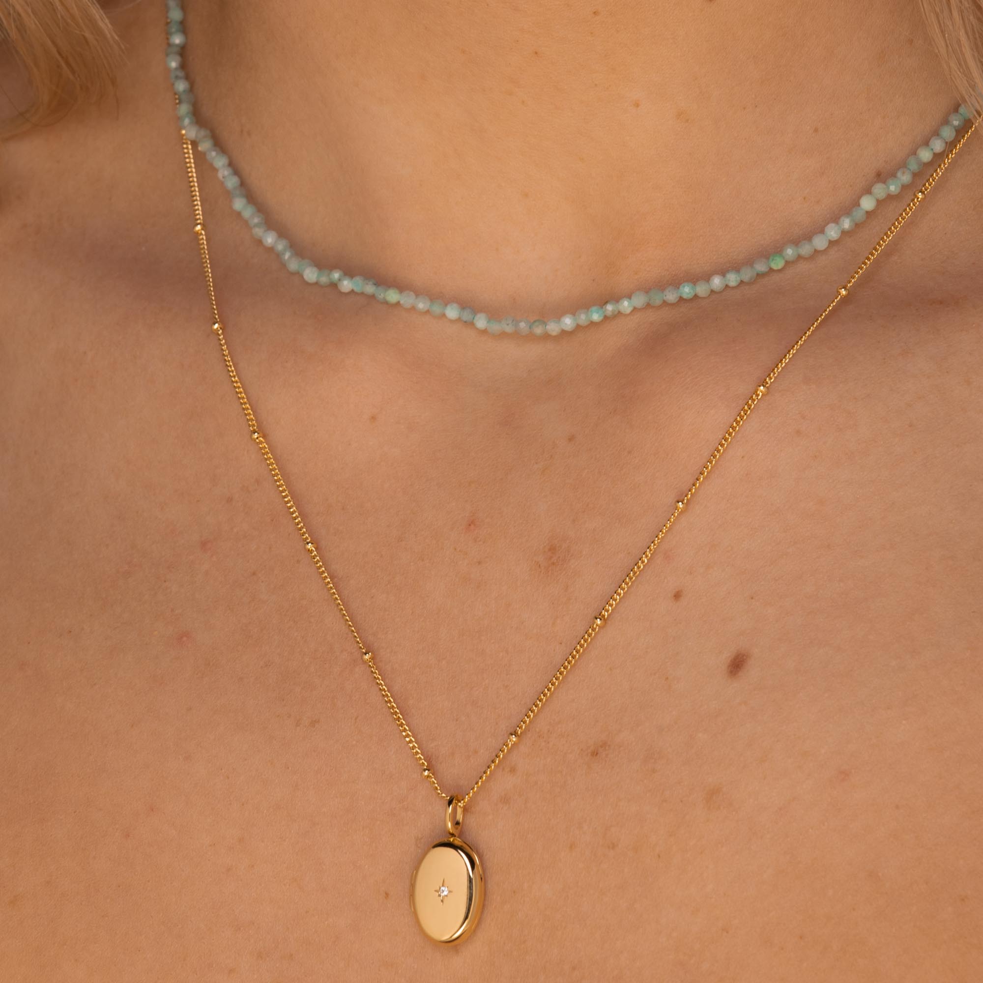 North Star Oval Locket Necklace Rose Gold