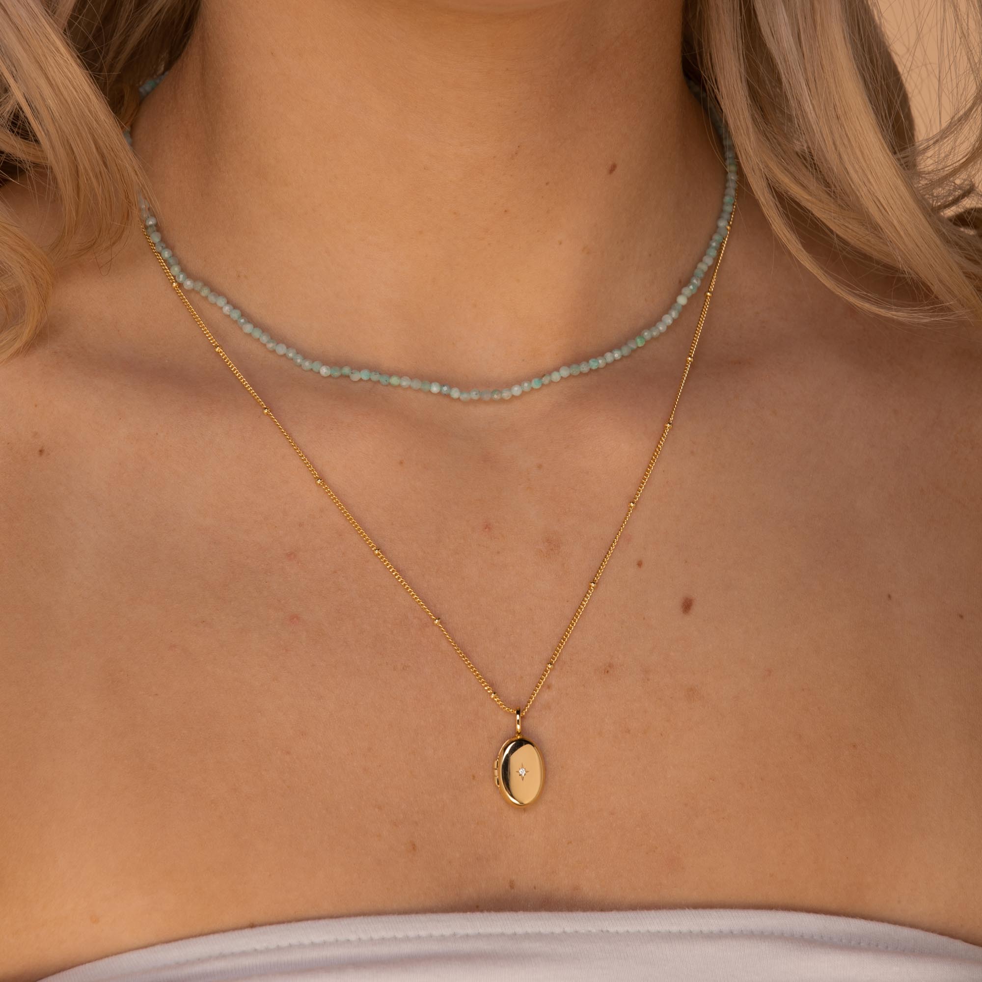 North Star Oval Locket Necklace Rose Gold
