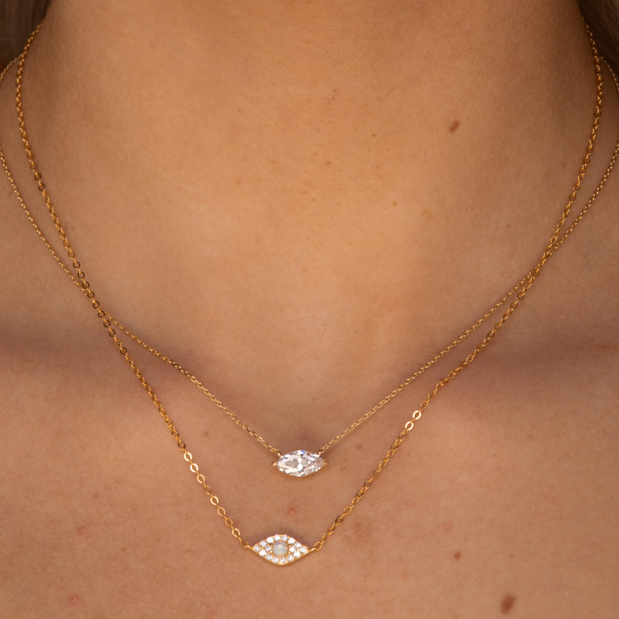 Sapphire Evil Eye Opal Necklace Rose Gold
