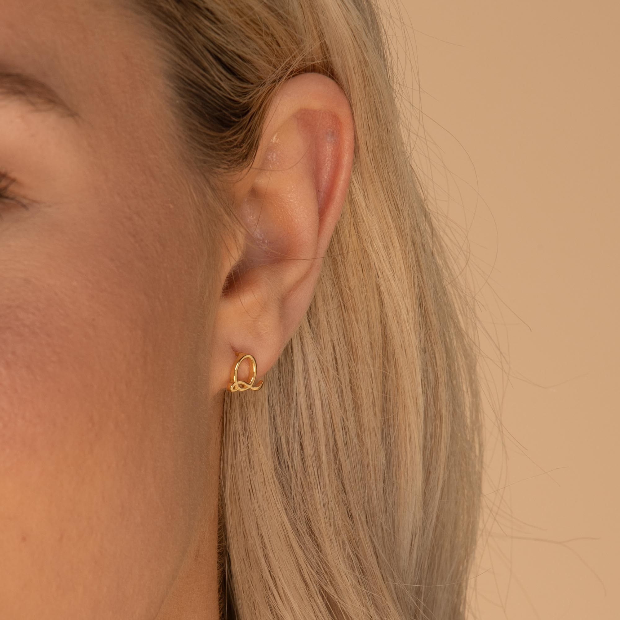 Script Initial Letter Stud Earrings Silver