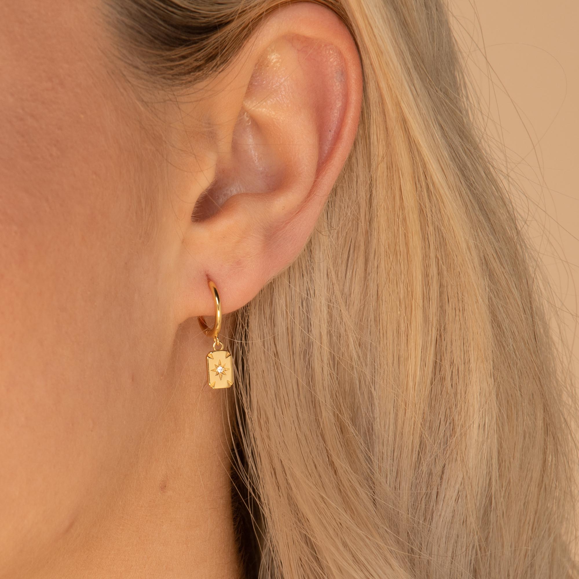 North Star Amulet Huggie Earrings Gold
