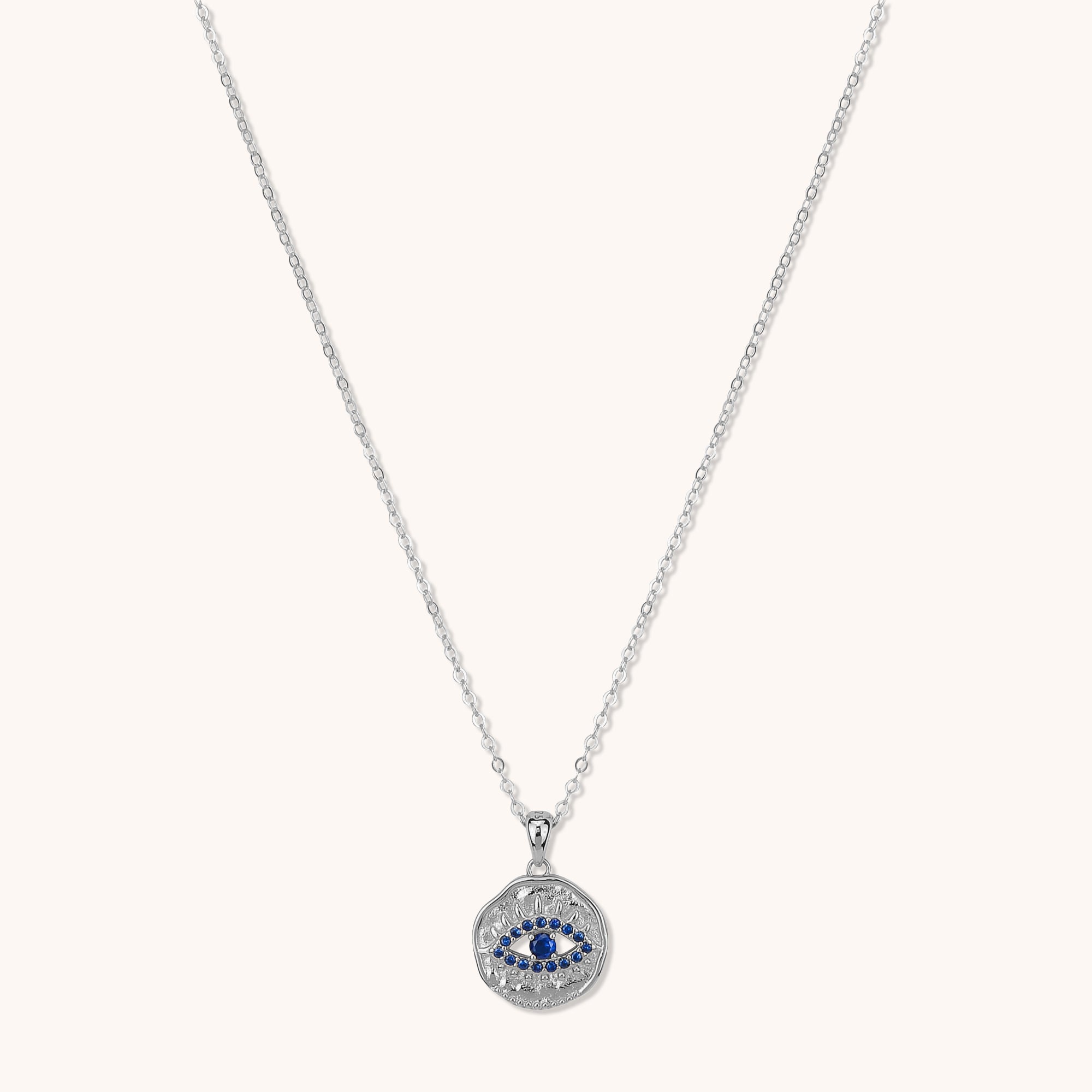 Evil Eye Cut Out Sapphire Necklace Silver