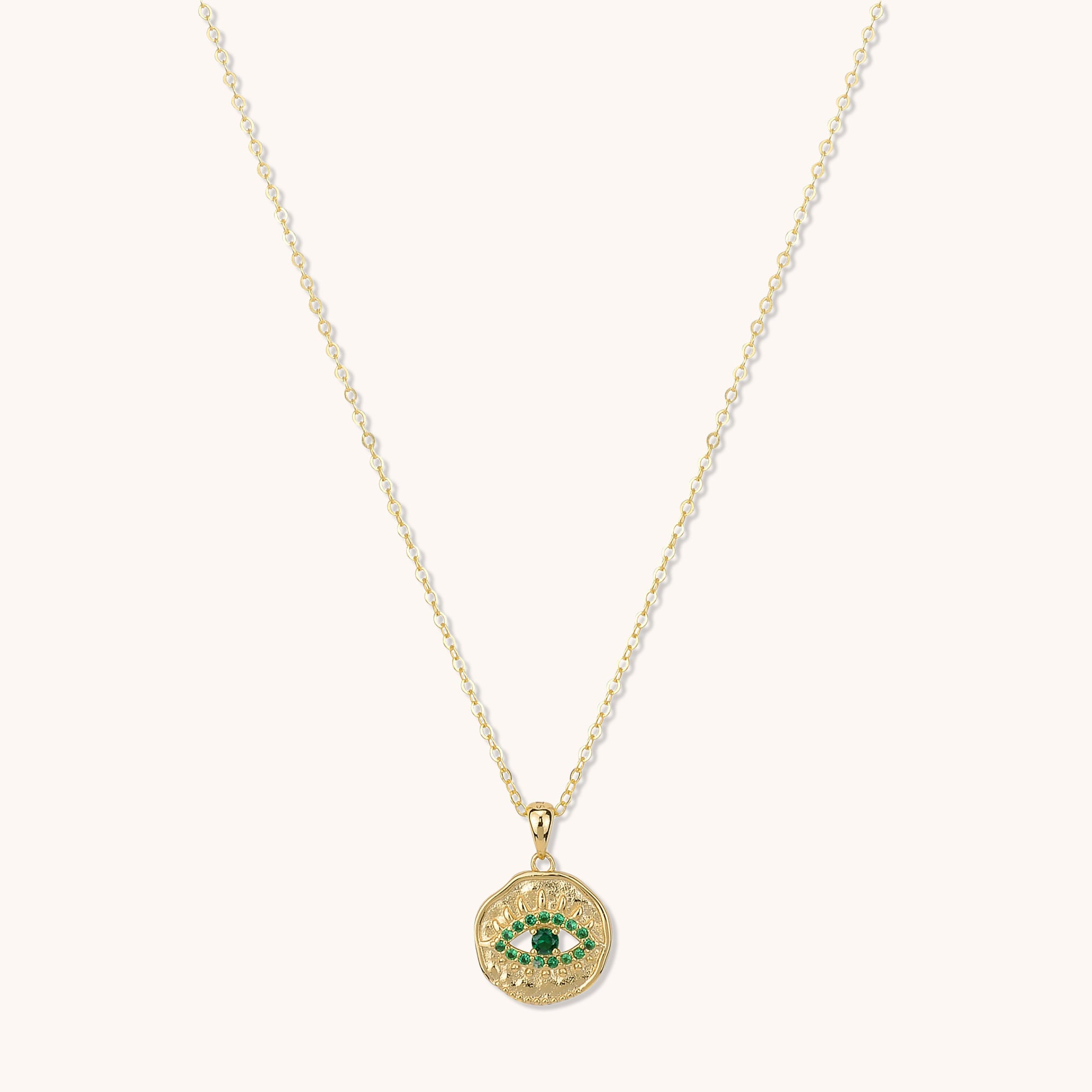 Evil Eye Cut Out Emerald Necklace Gold