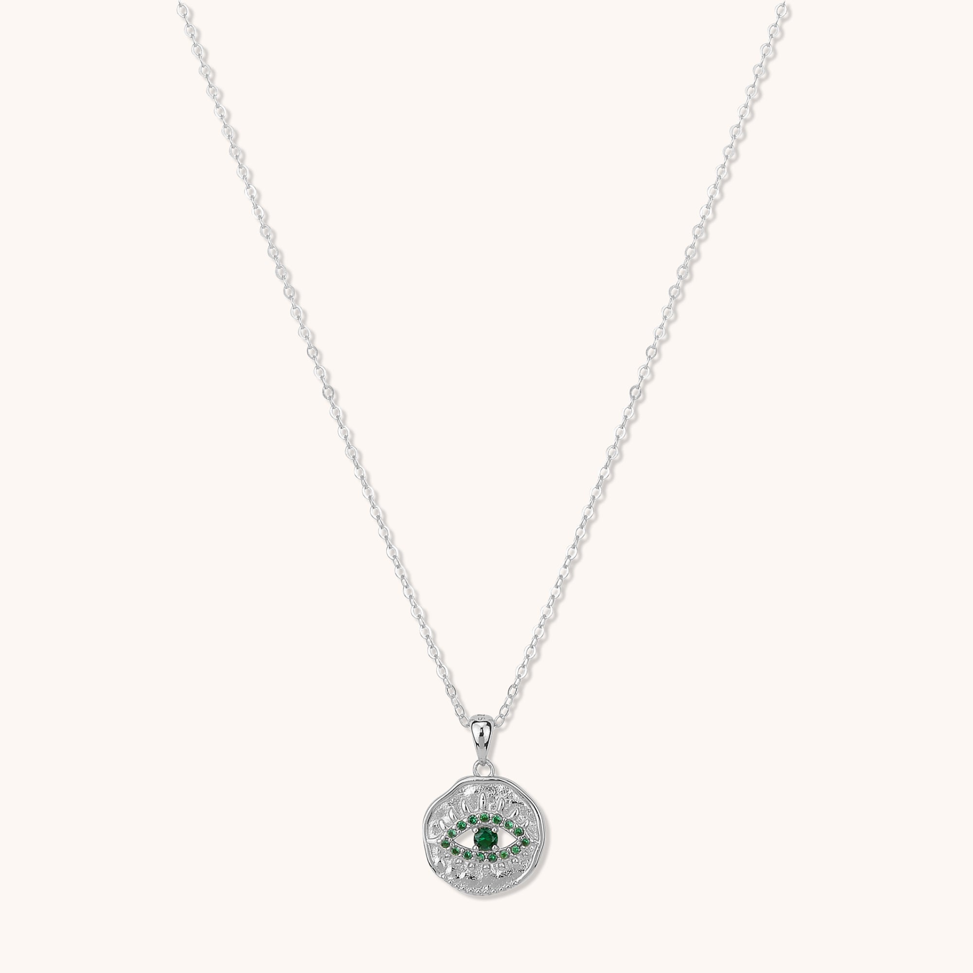 Evil Eye Cut Out Emerald Necklace Silver