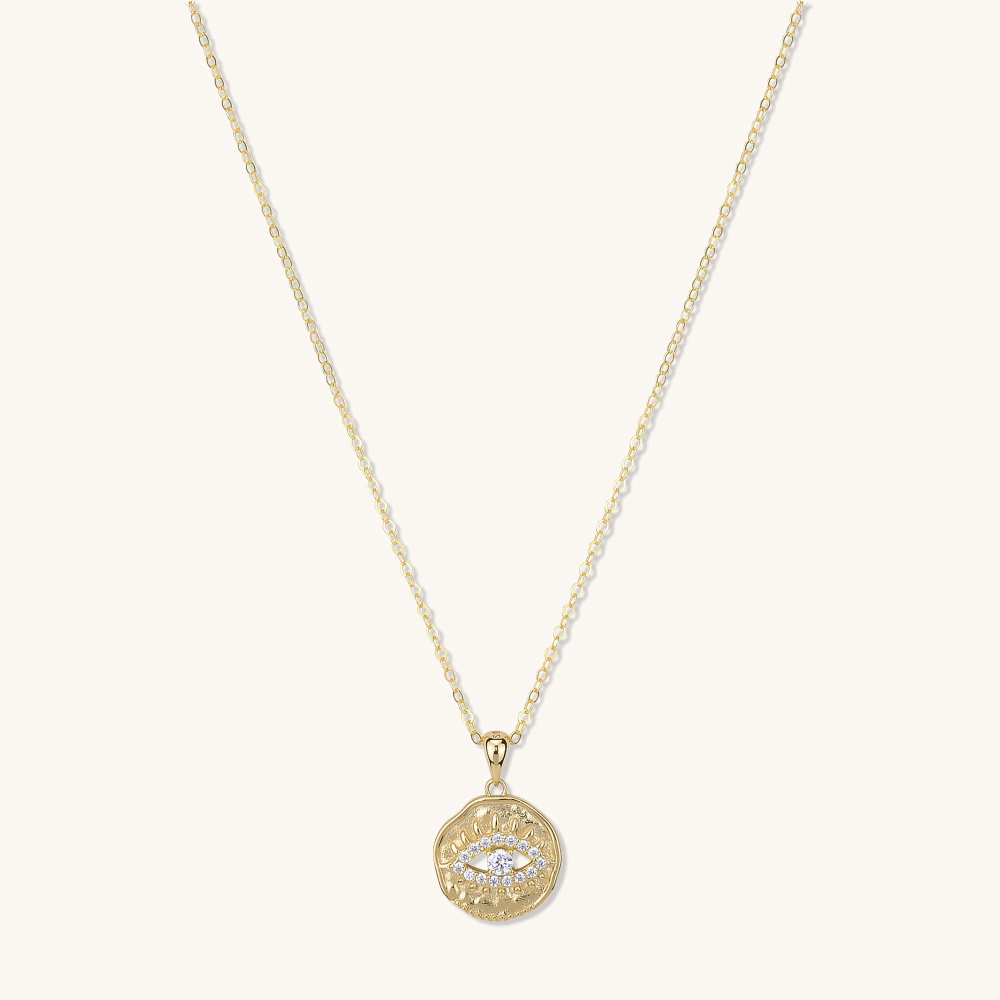 Evil Eye Cut Out Pave Necklace Gold