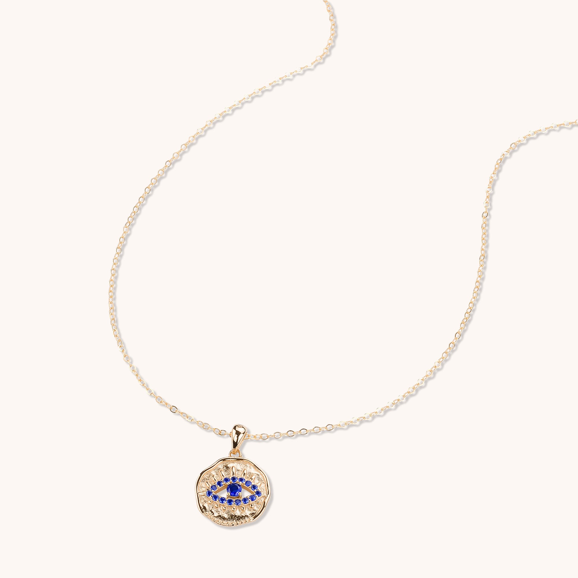 Evil Eye Cut Out Sapphire Necklace Rose Gold