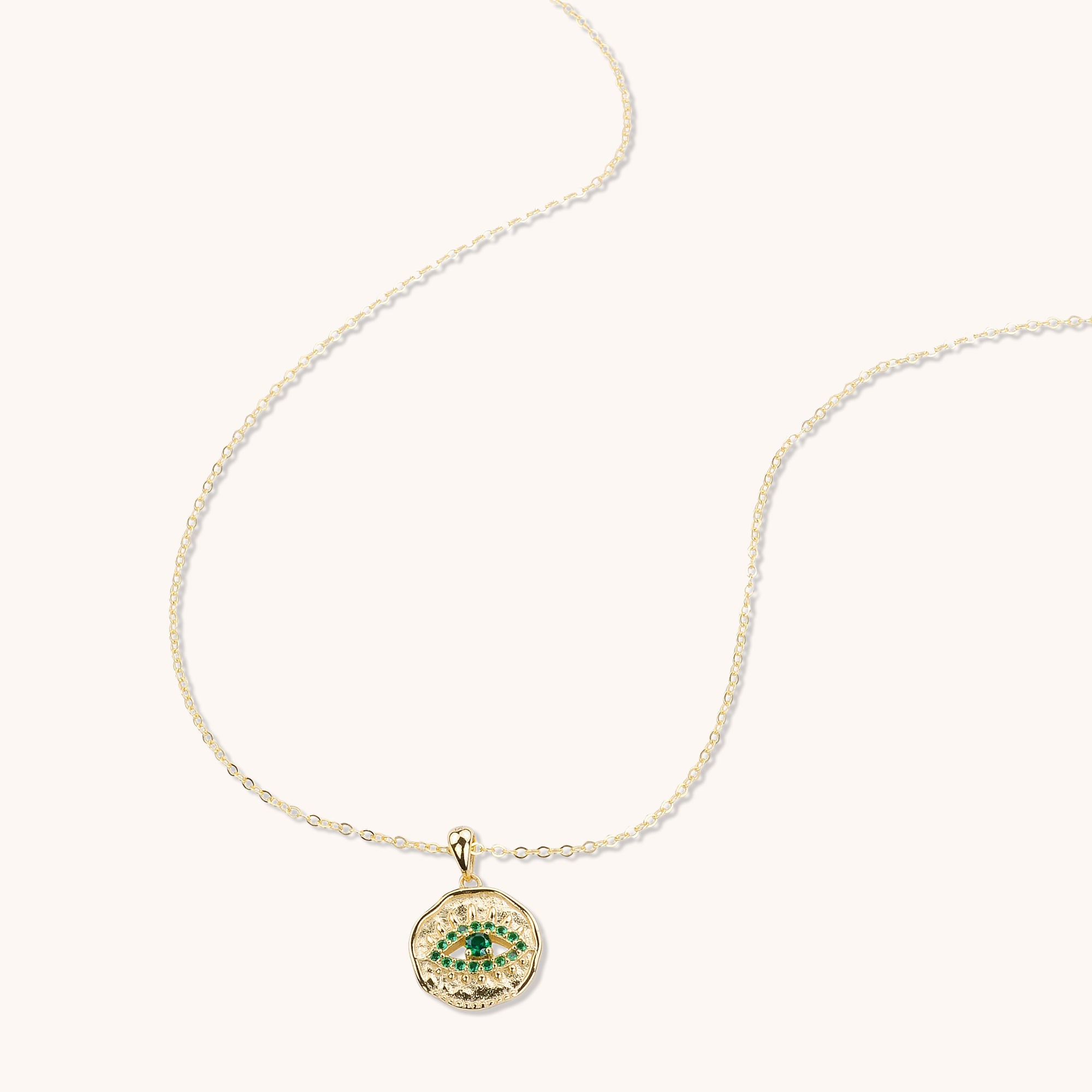Evil Eye Cut Out Emerald Necklace Gold