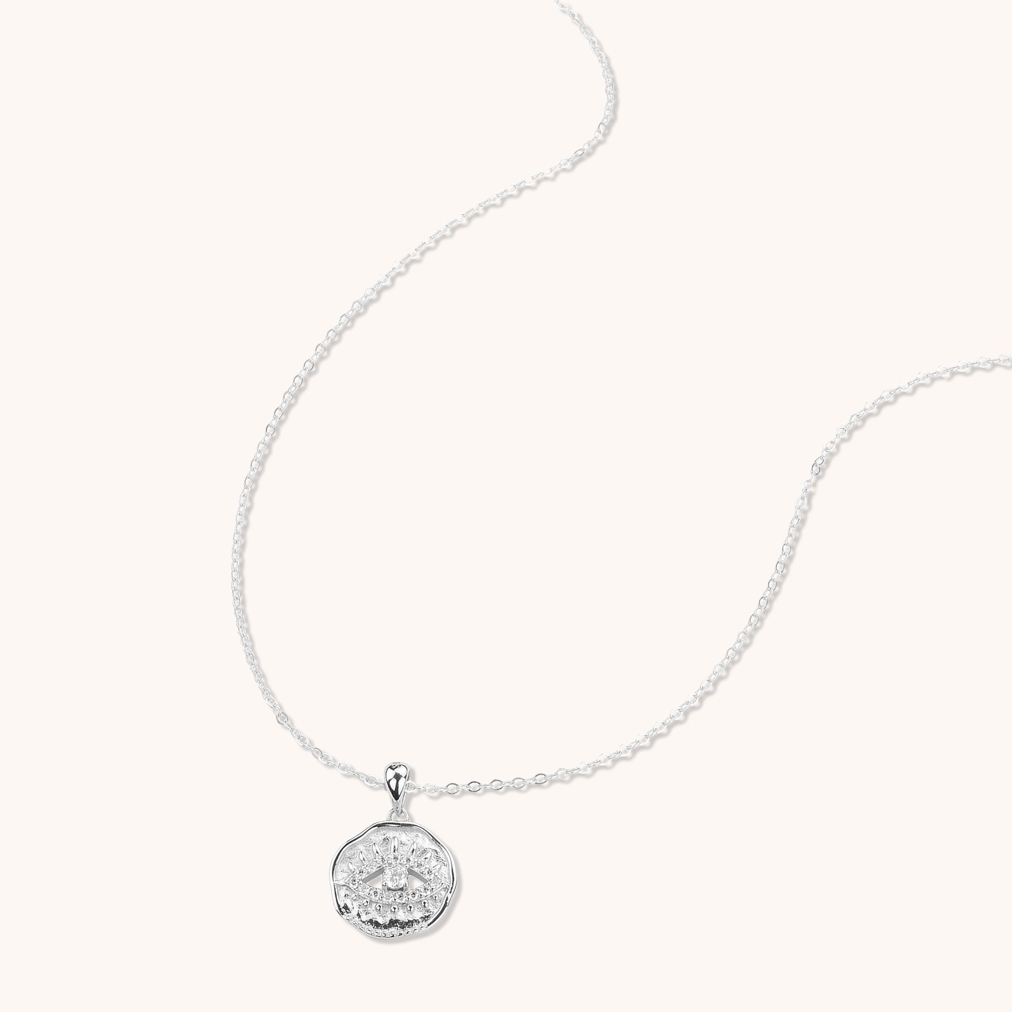 Evil Eye Cut Out Pave Necklace Silver