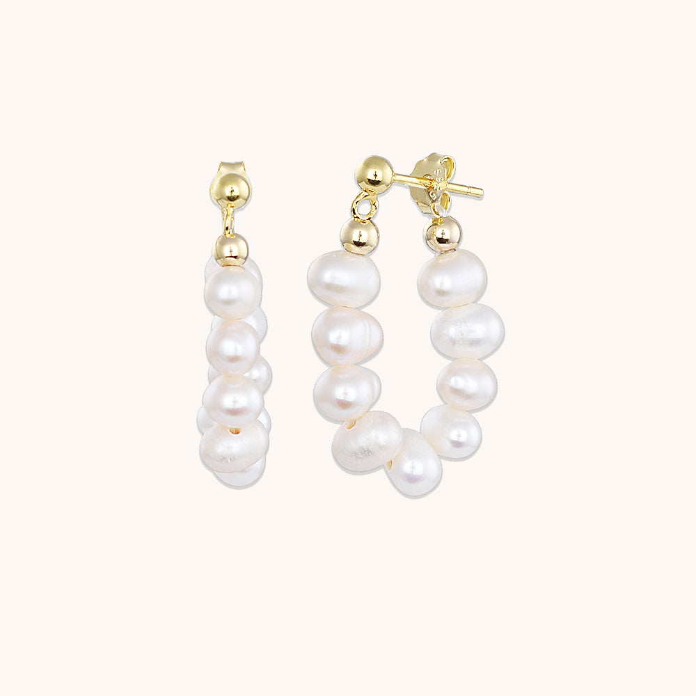 Solara Freshwater Pearl Huggie Earrings Gold