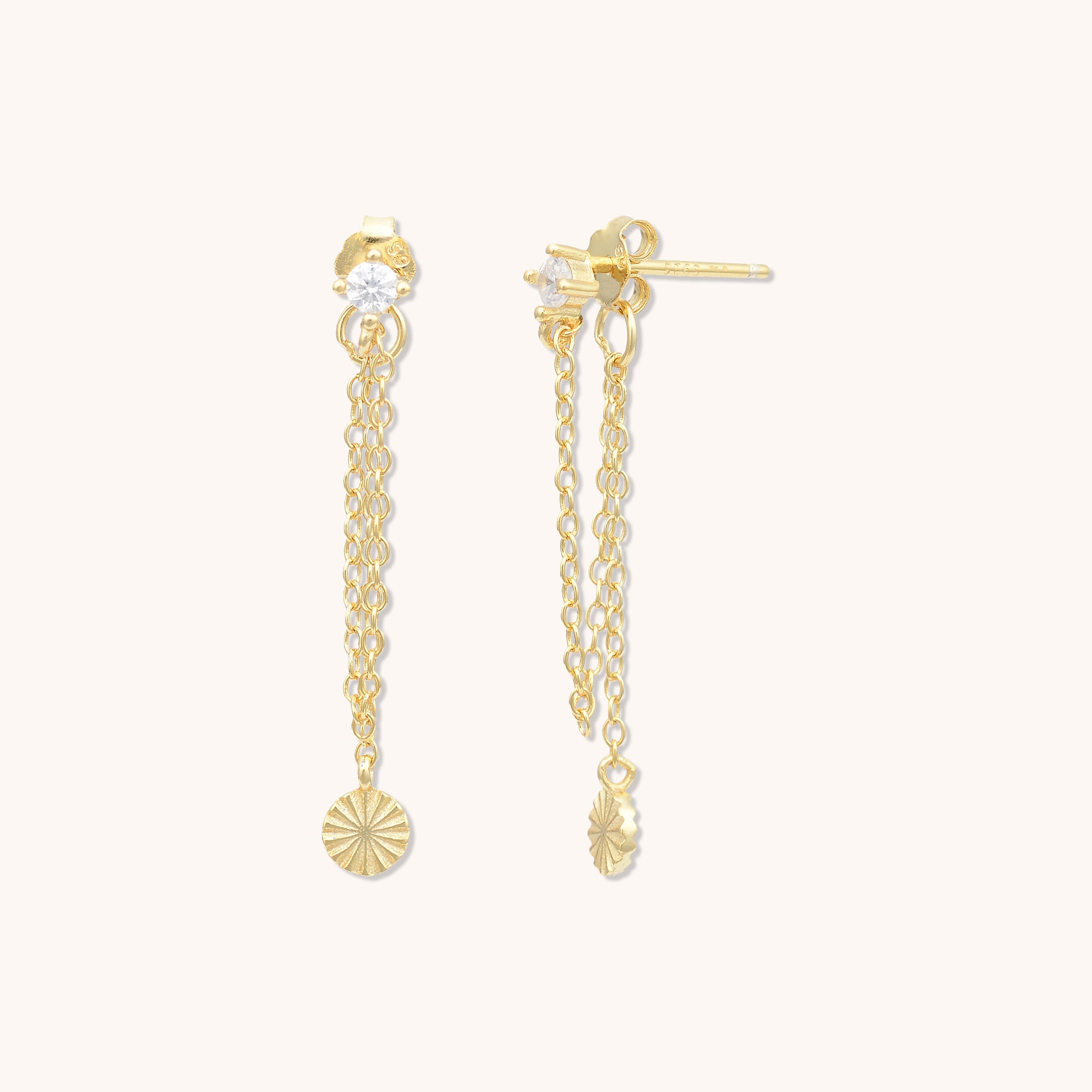 Sapphire Disc Chain Earrings Gold