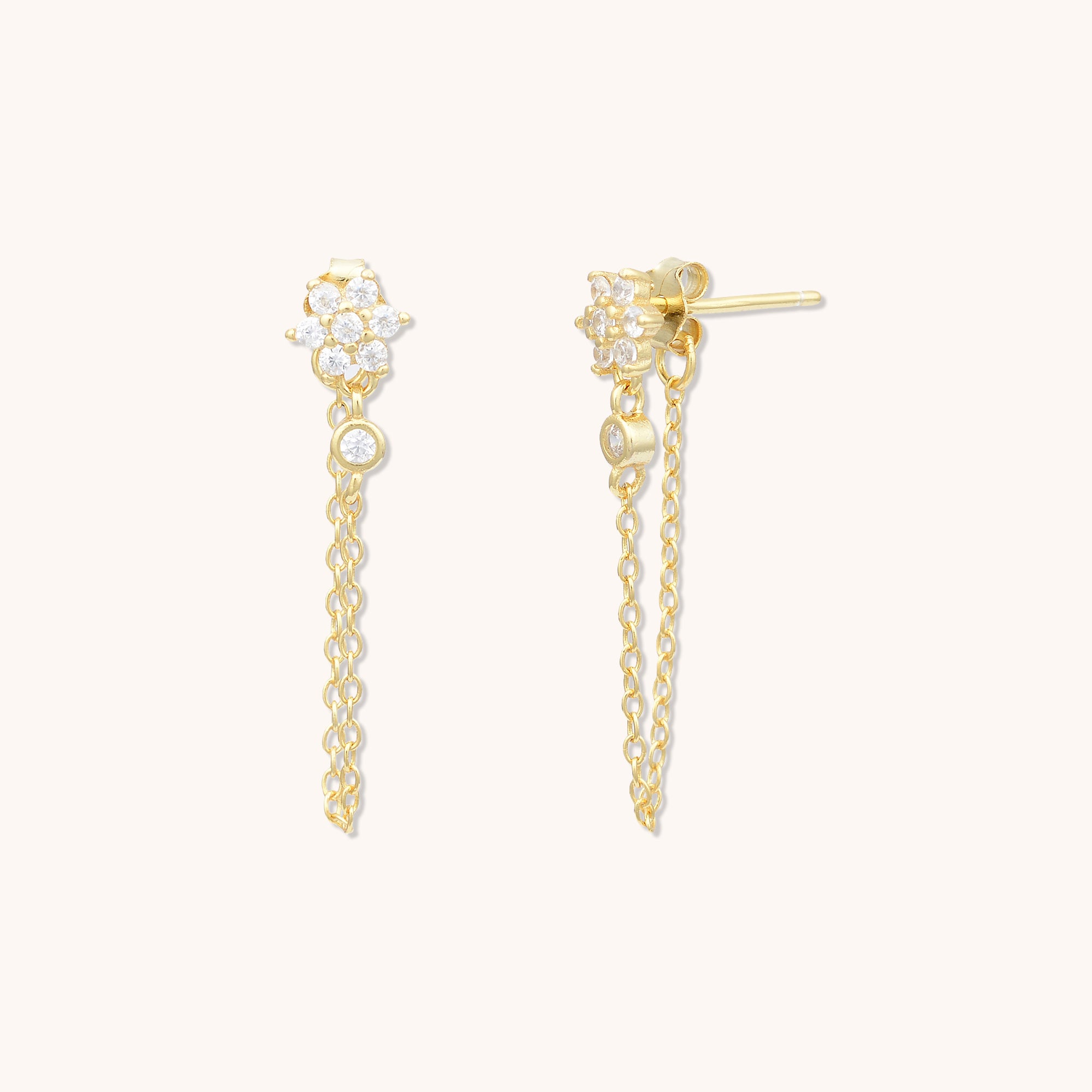 Snowflake Sapphire Chain Earrings Gold