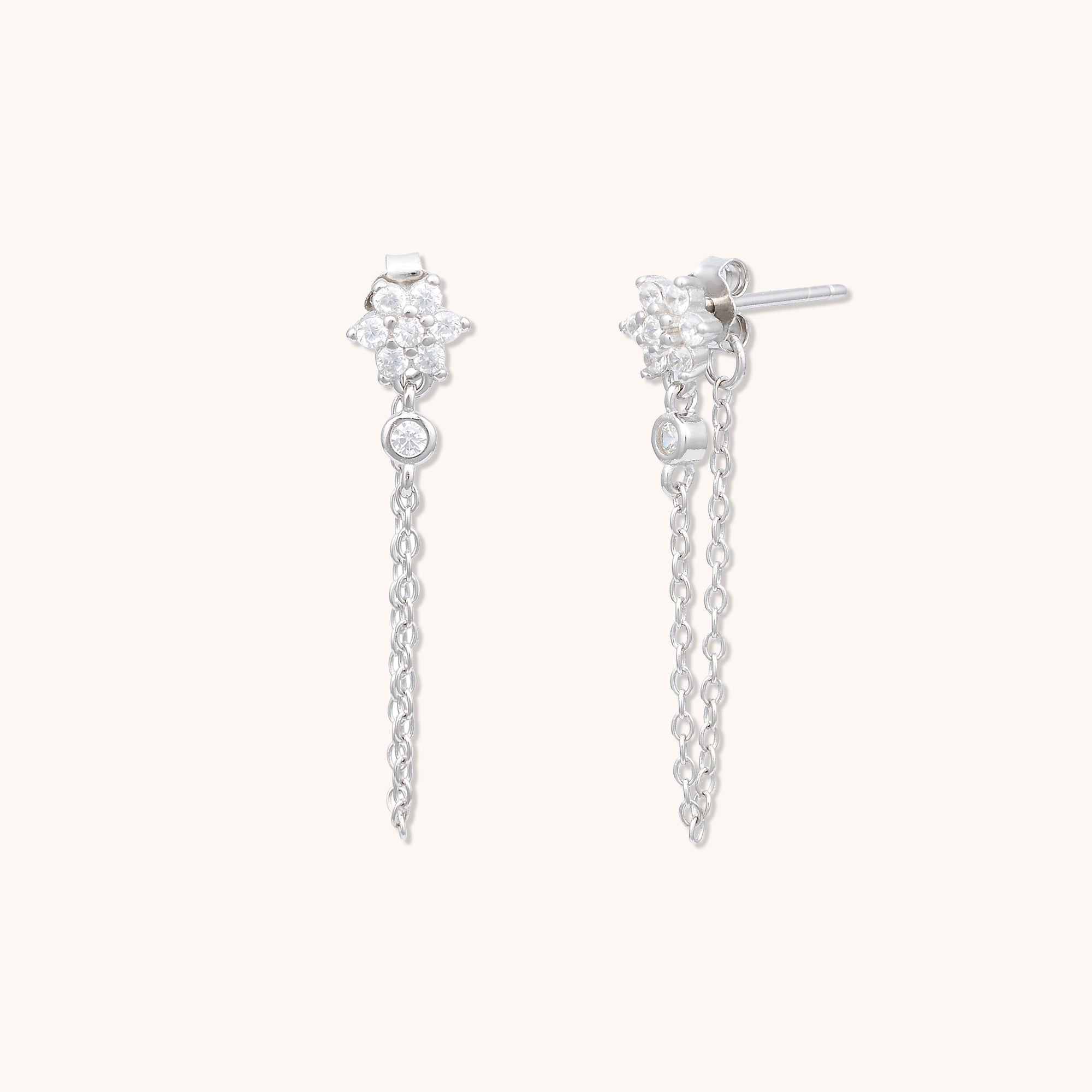 Snowflake Sapphire Chain Earrings Silver
