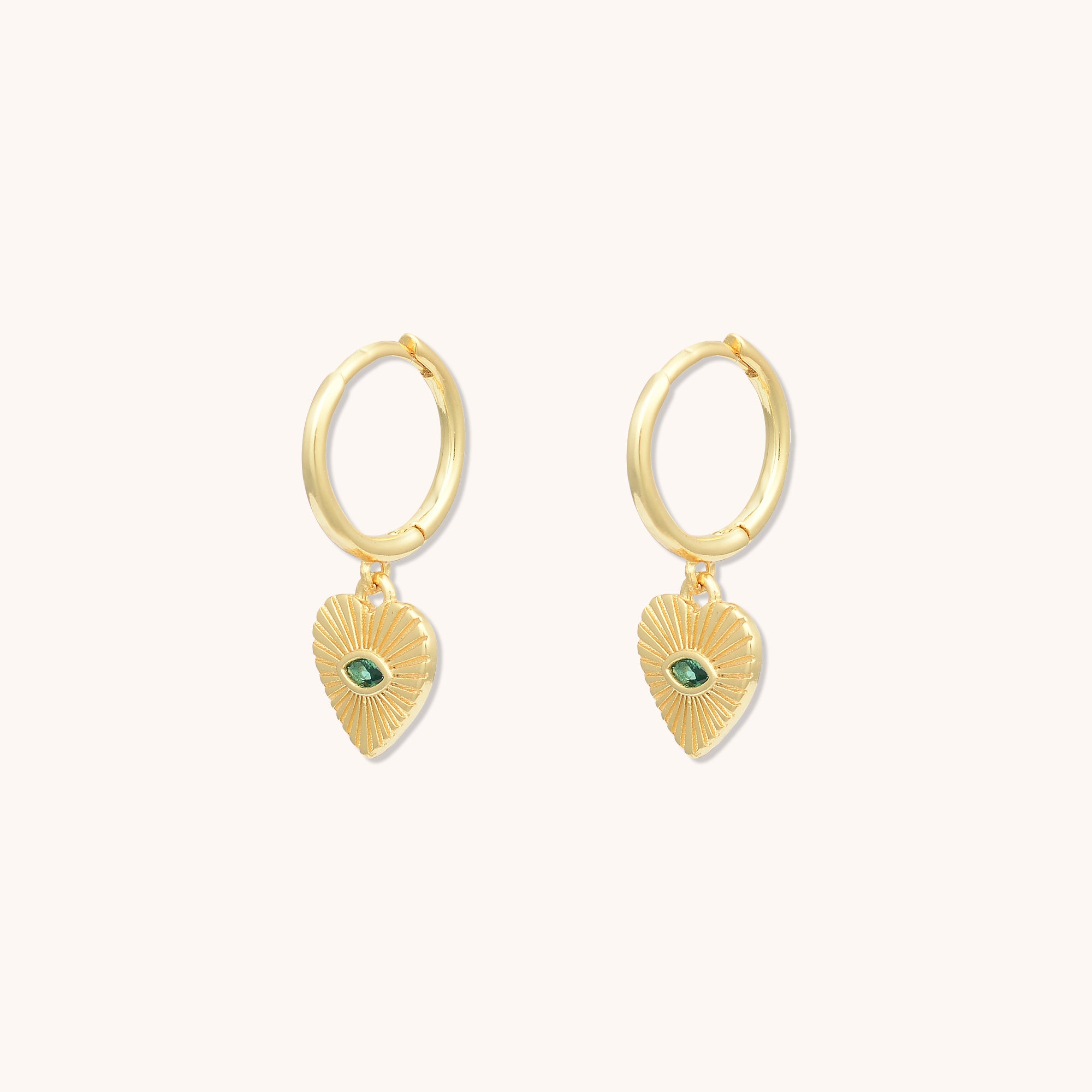 Evil Eye of Emerald Heart Huggie Earrings Gold