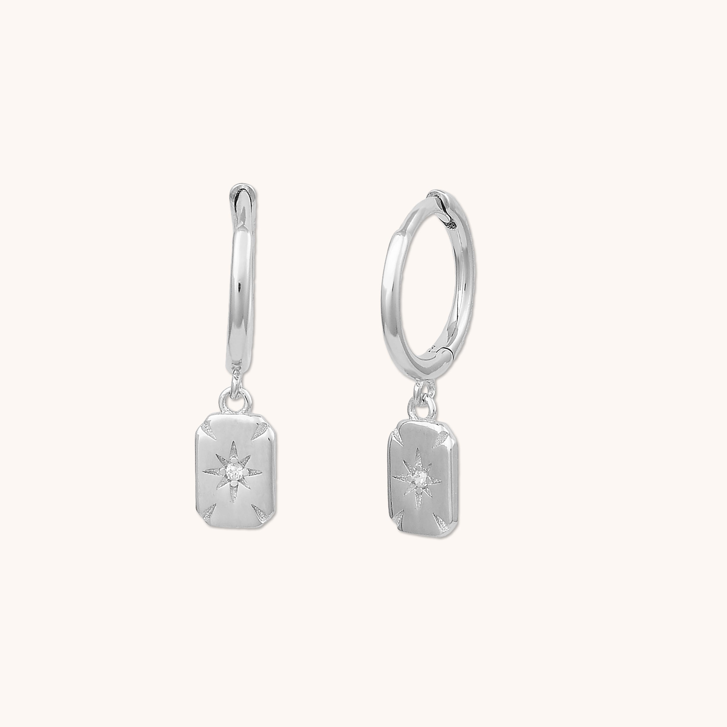 North Star Amulet Huggie Earrings Silver
