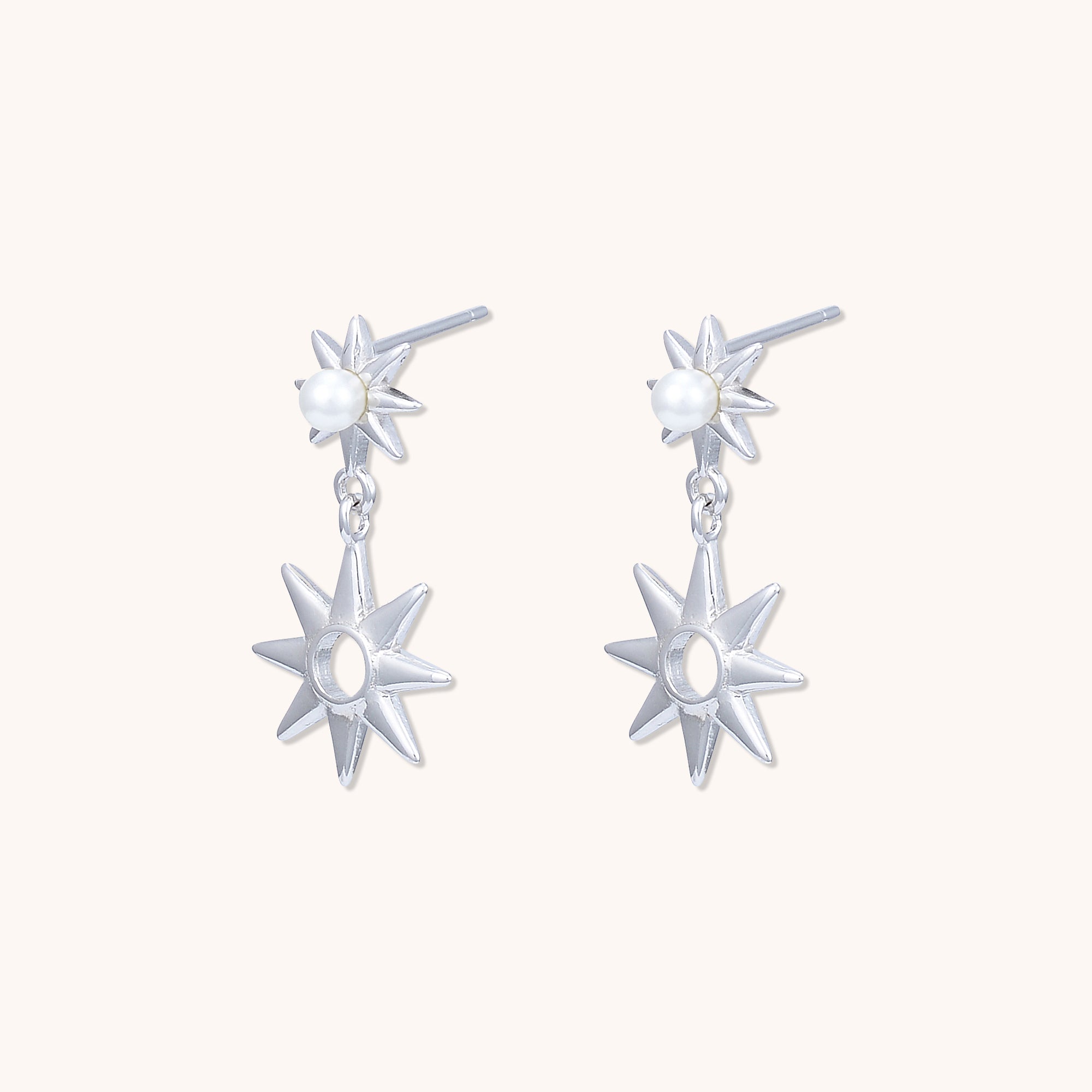 Celestial Star Pearl Earrings Silver