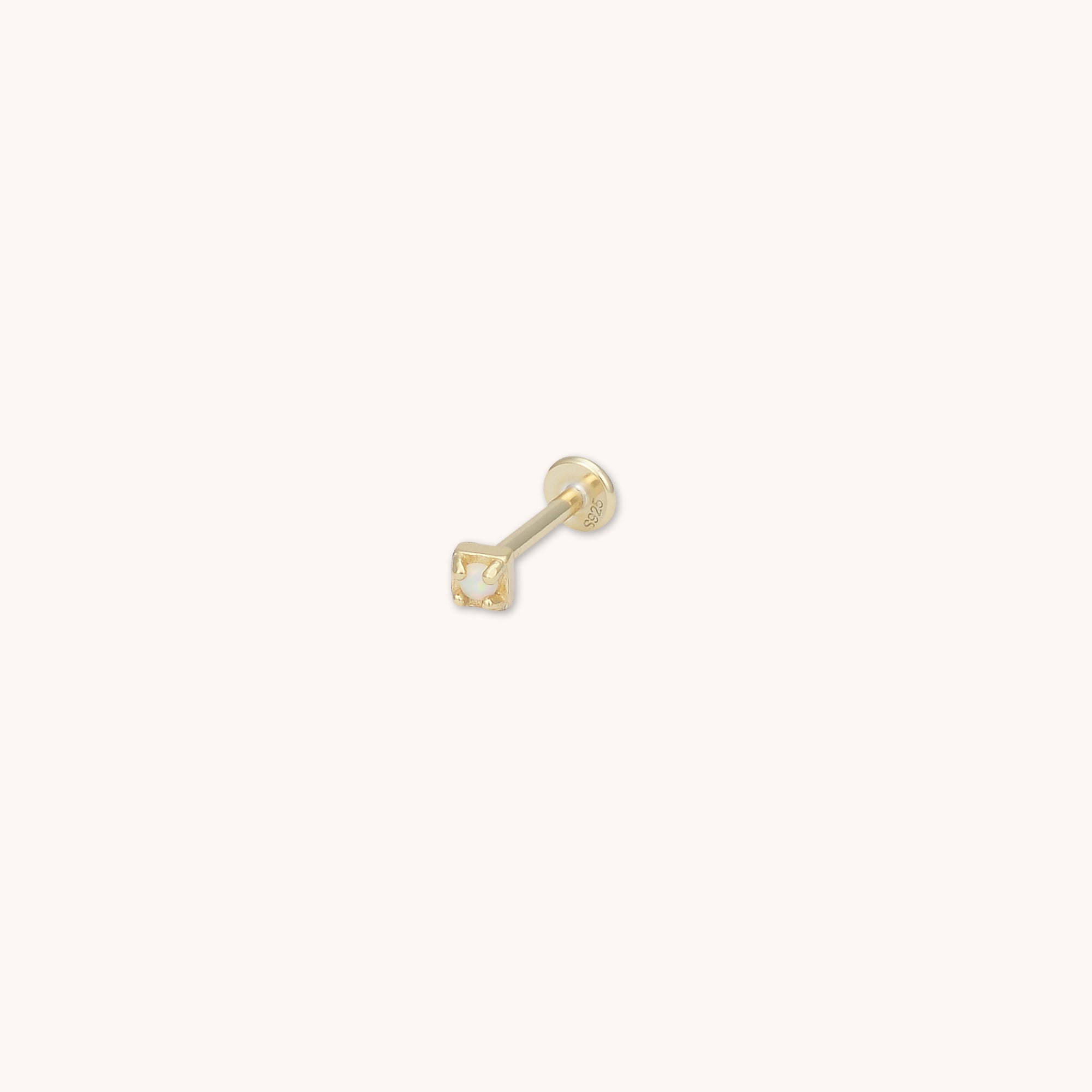 Square Opal Flat Back Single Labret Earring Gold