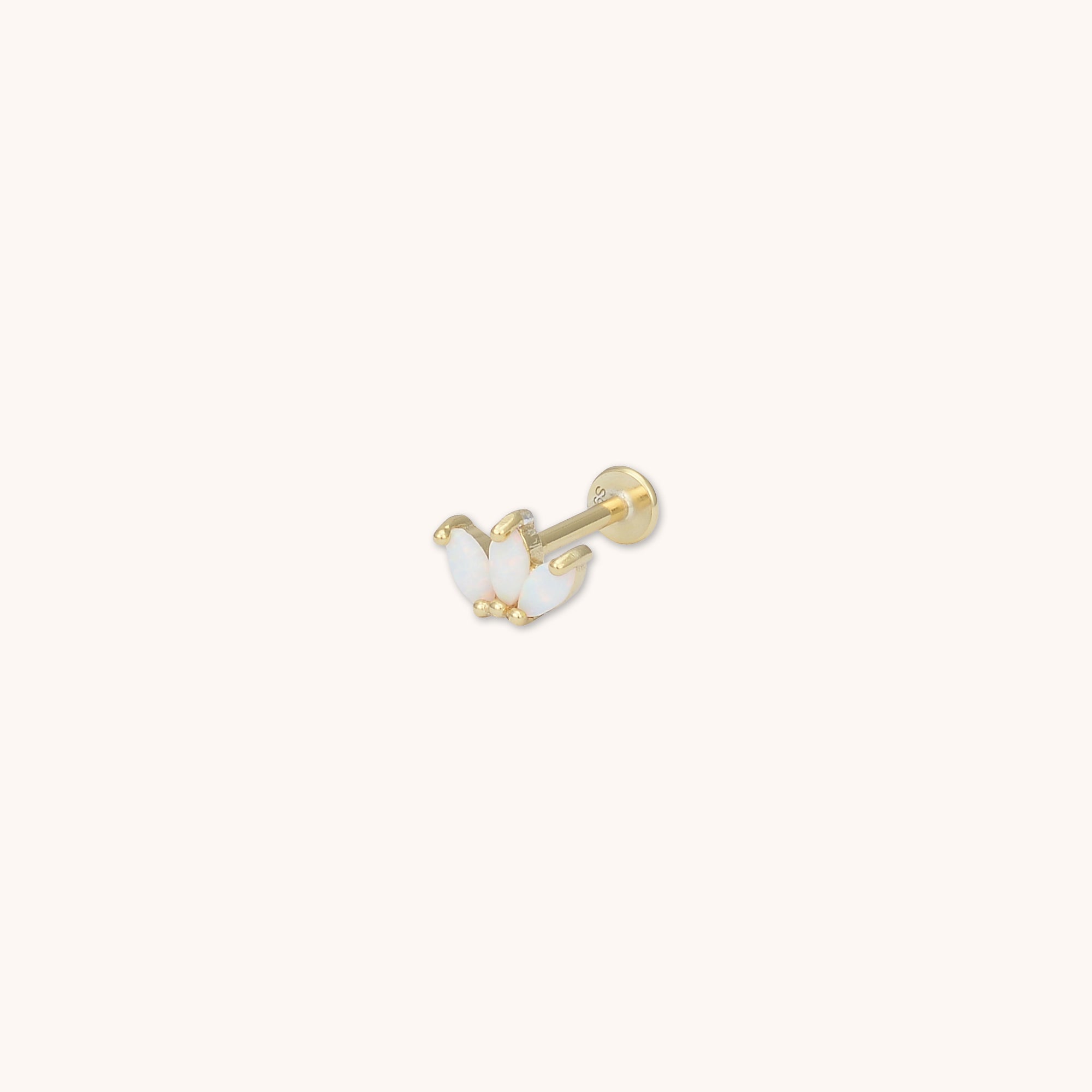 Luna Lotus Opal Flat Back Single Labret Earring Gold