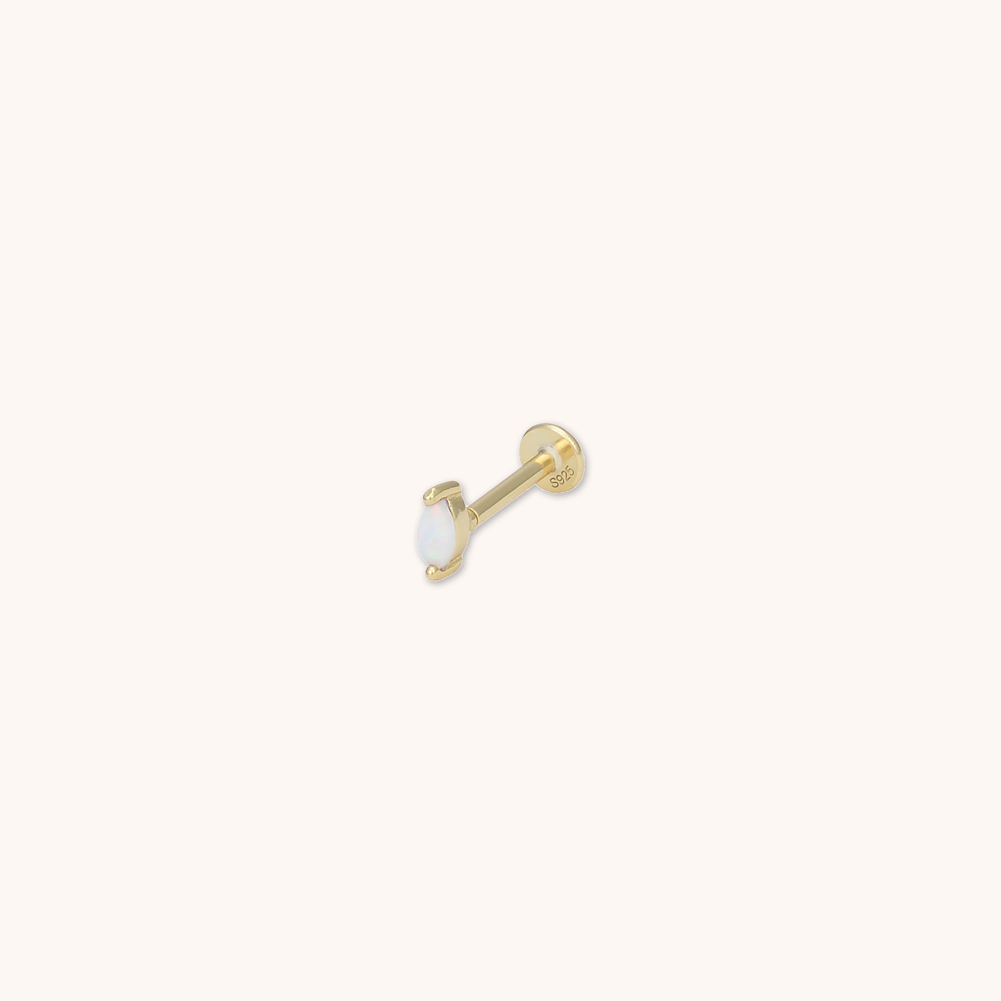 Marquise Opal Flat Back Single Labret Earring Gold