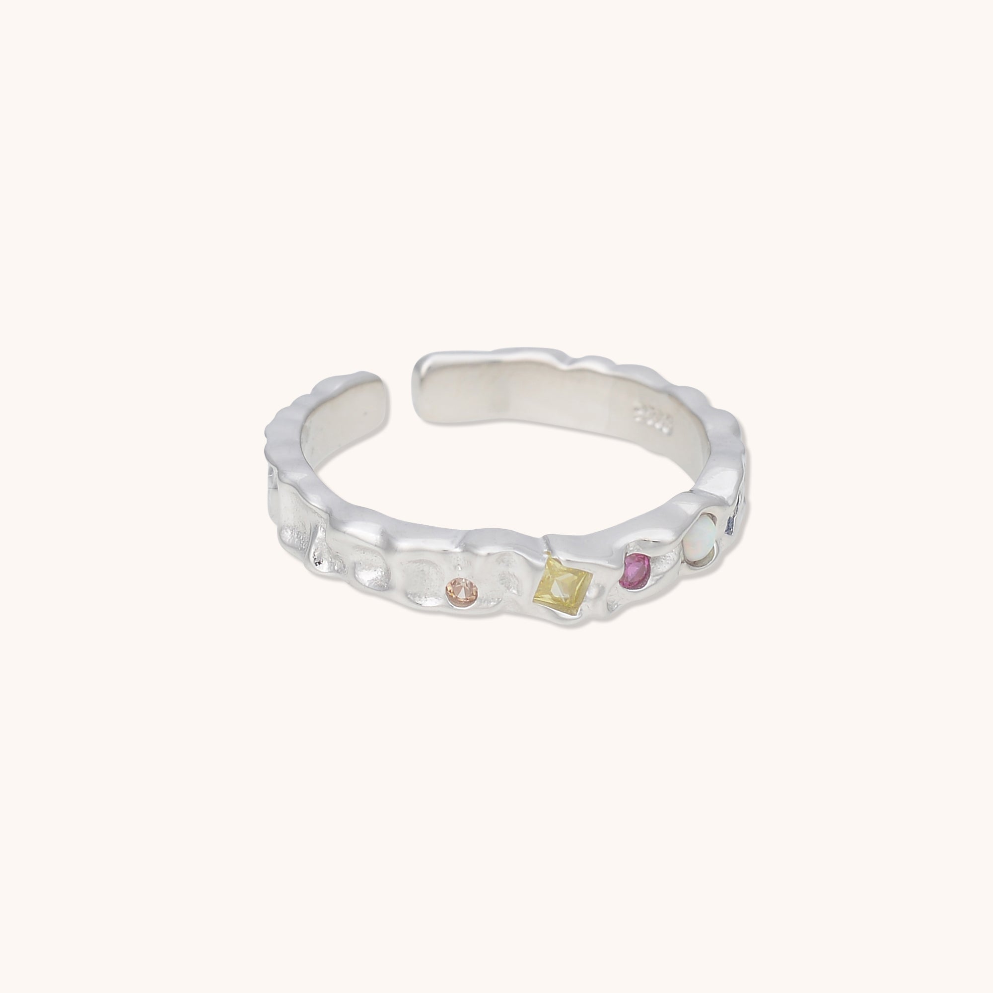 Molten Gemstone Open Ring Silver