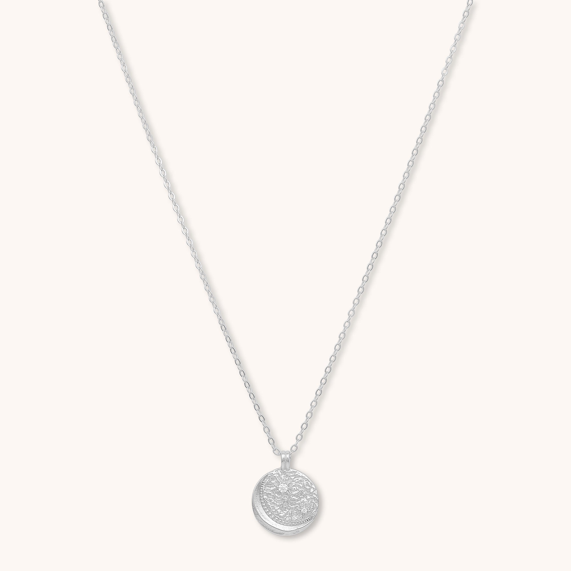Moon Element Medallion Necklace Silver