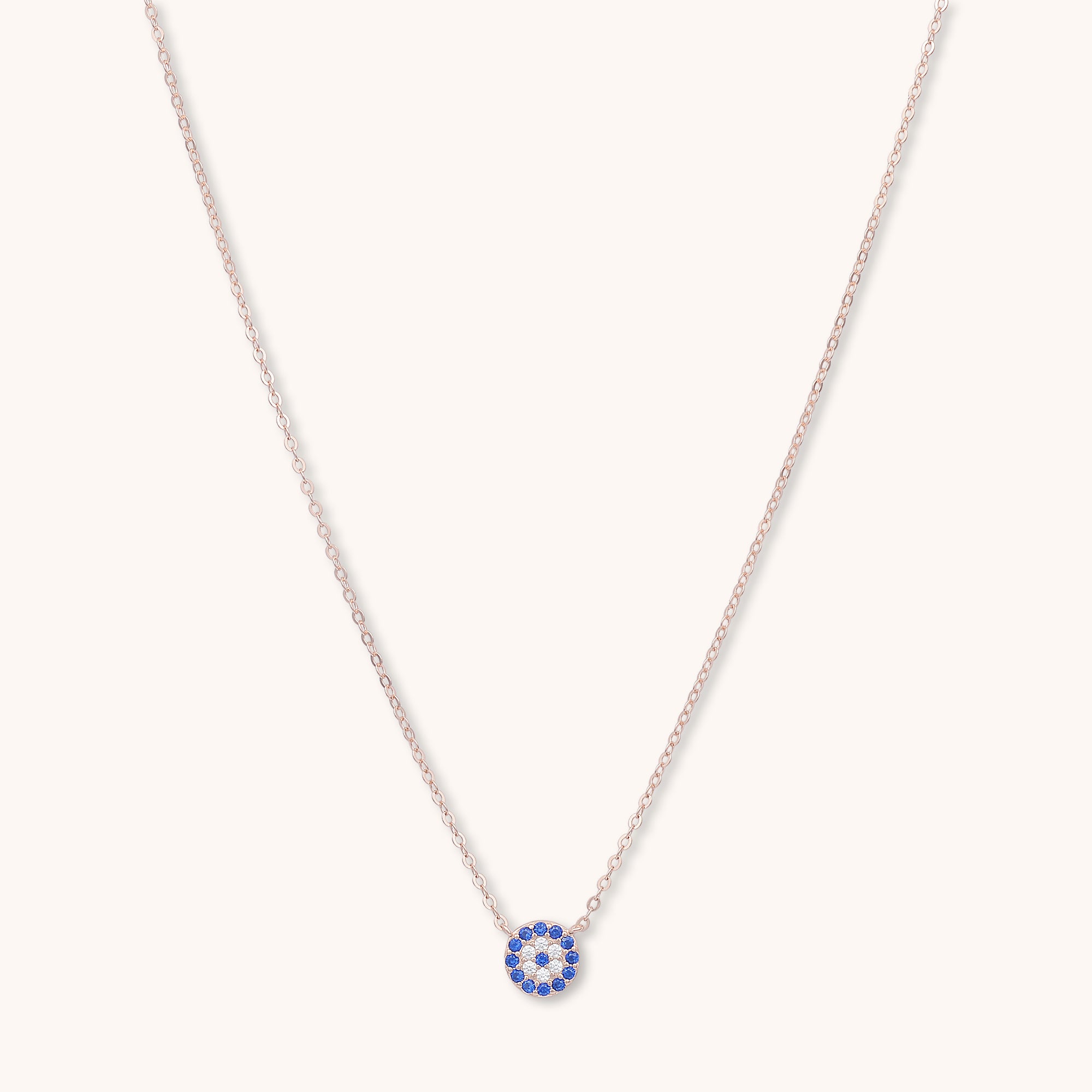 Round Evil Eye Sapphire Necklace Rose Gold
