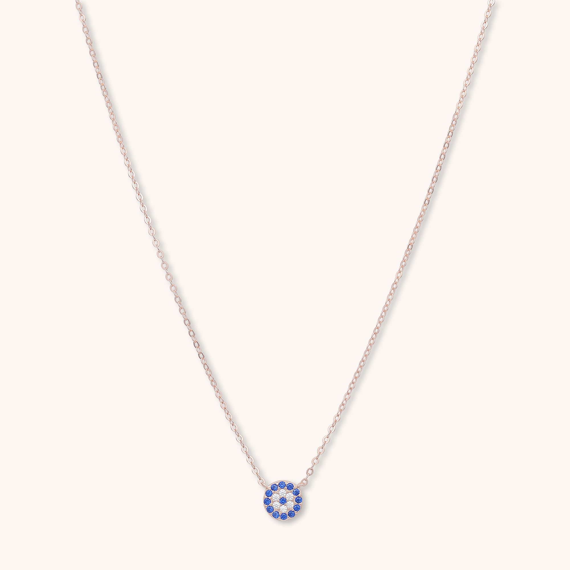 Round Evil Eye Sapphire Necklace Rose Gold