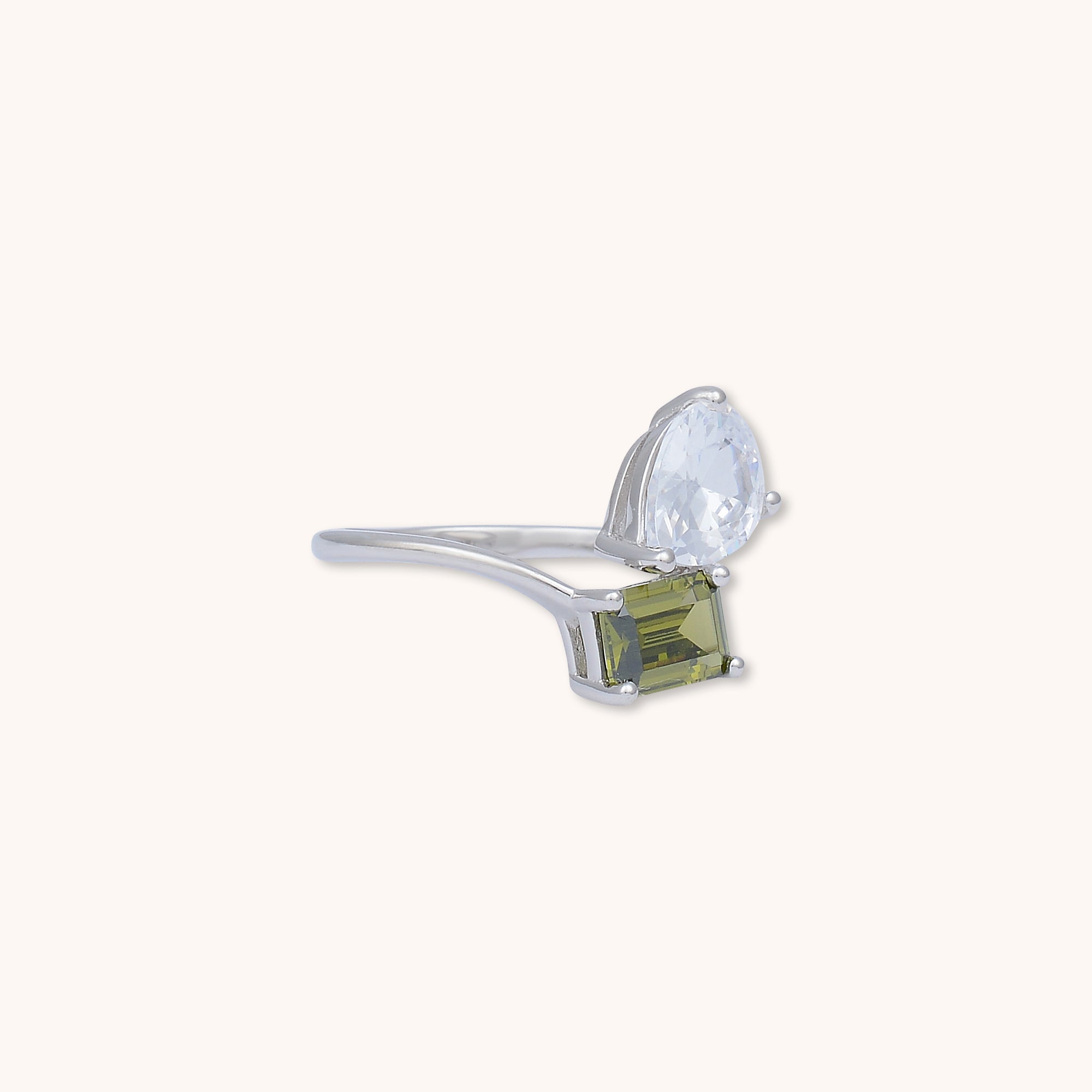 Pear Emerald Ring Silver