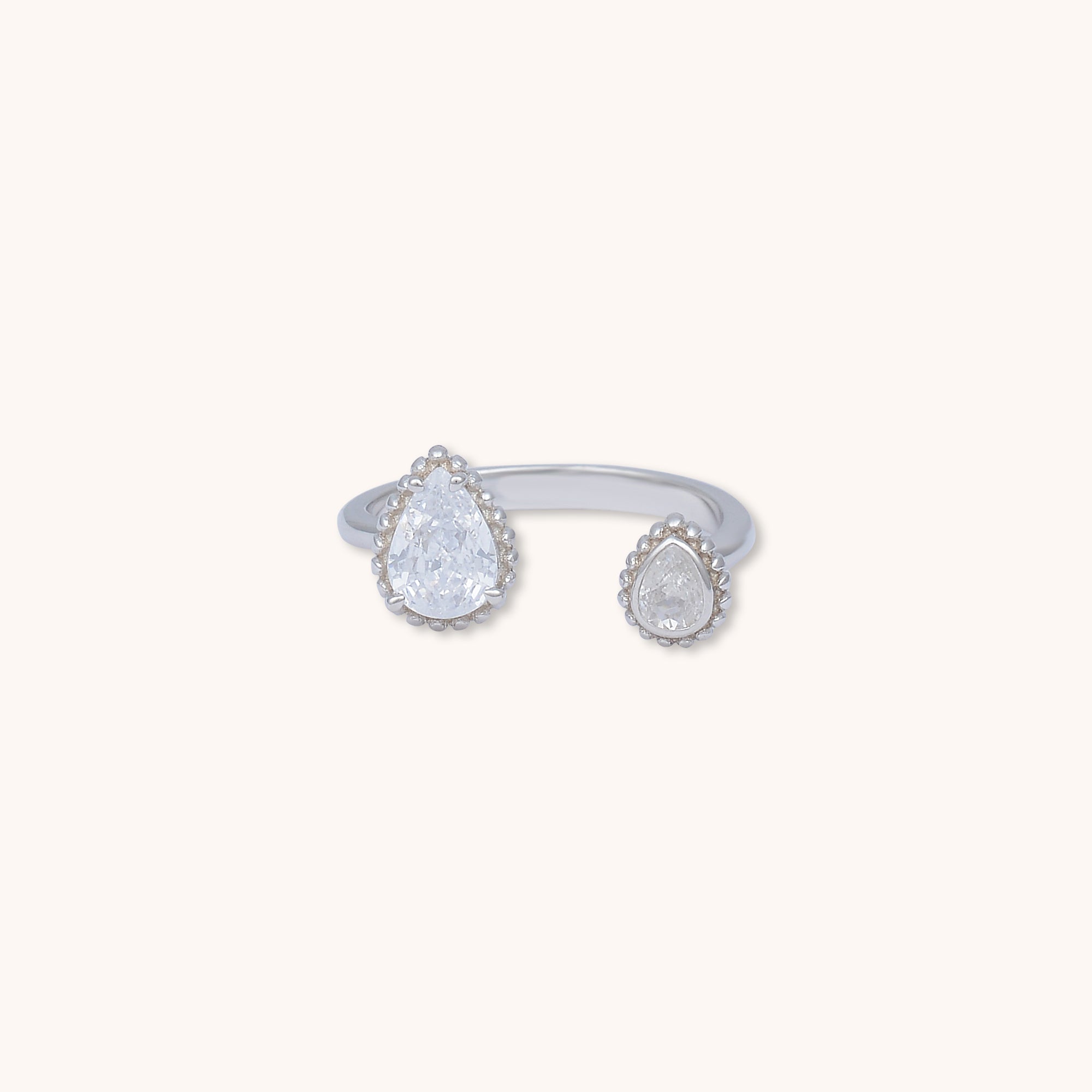 Twin Pear Sapphire Open Ring Silver