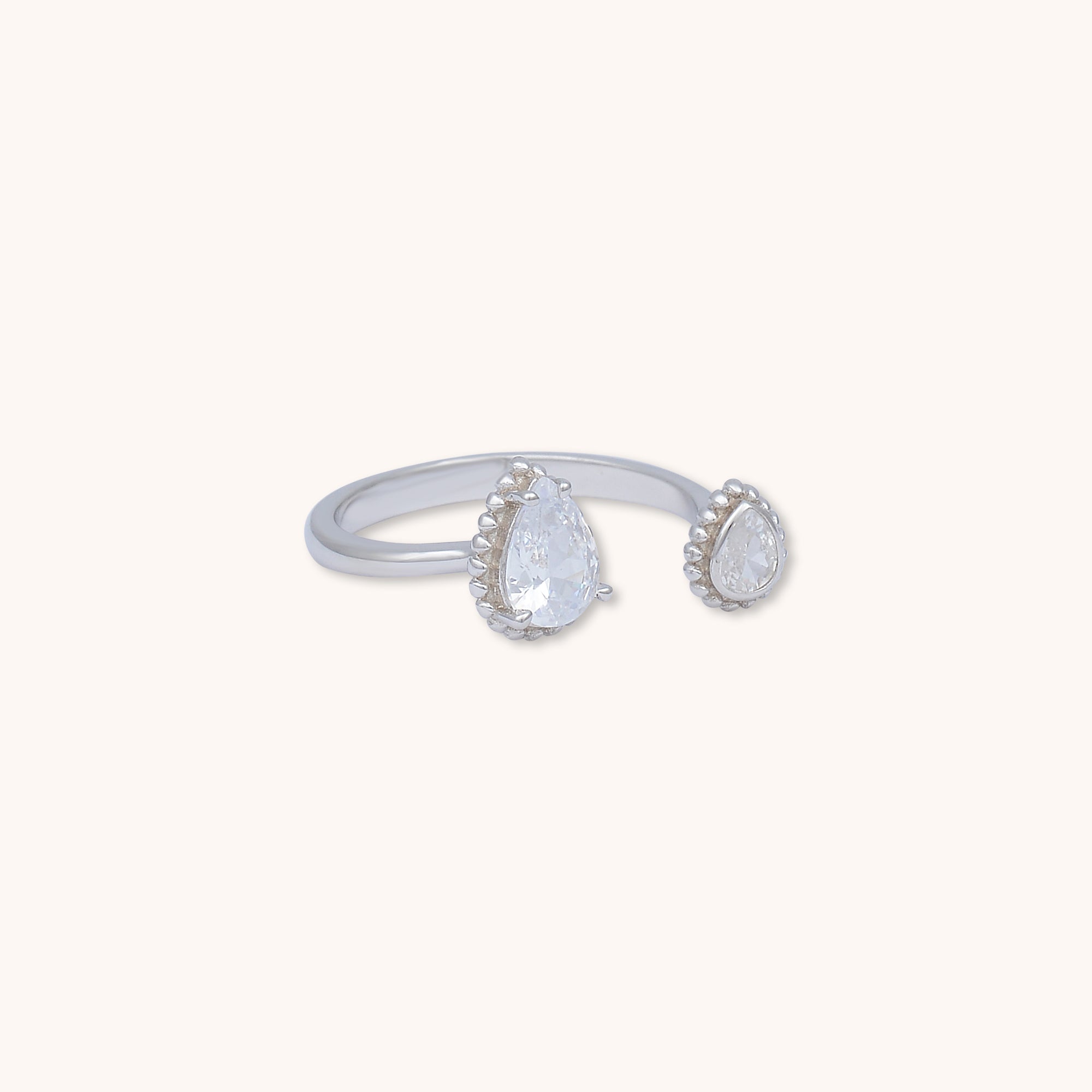 Twin Pear Sapphire Open Ring Silver