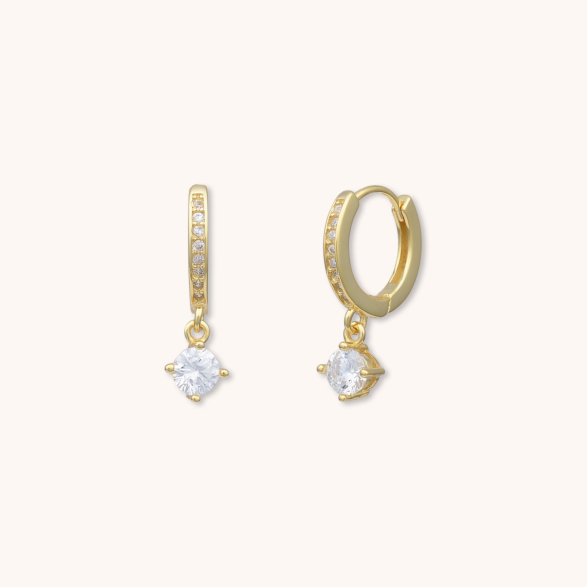 4 Claw Sapphire Huggie Earrings Gold