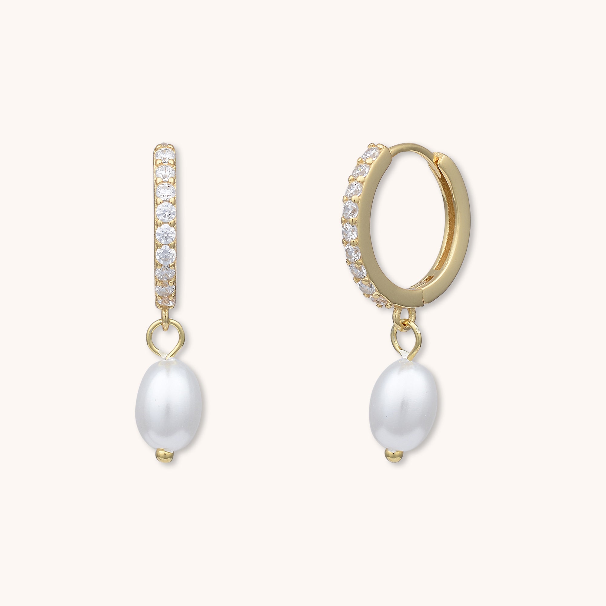 Sapphire Pearl Huggie Earrings Gold