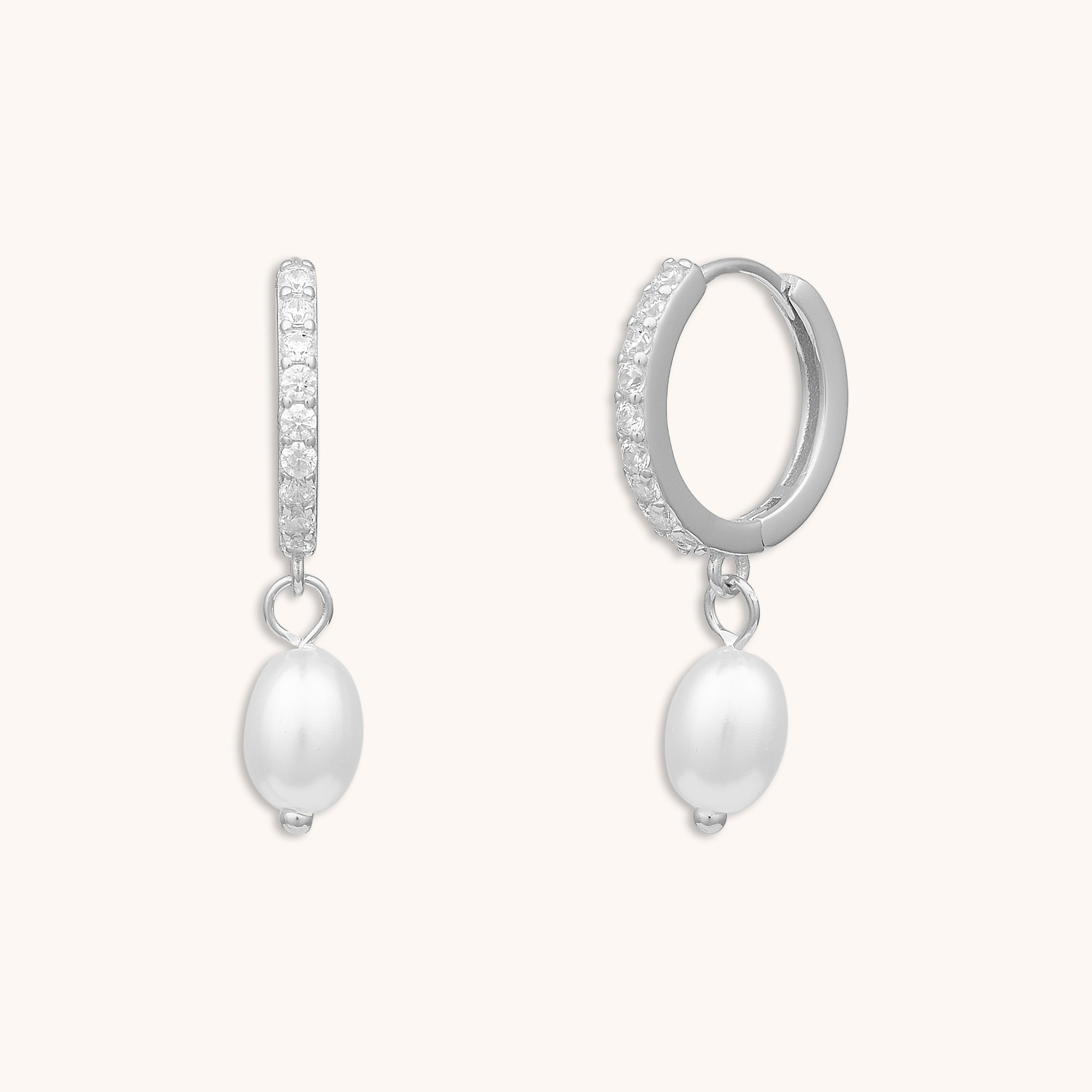 Sapphire Pearl Huggie Earrings Silver