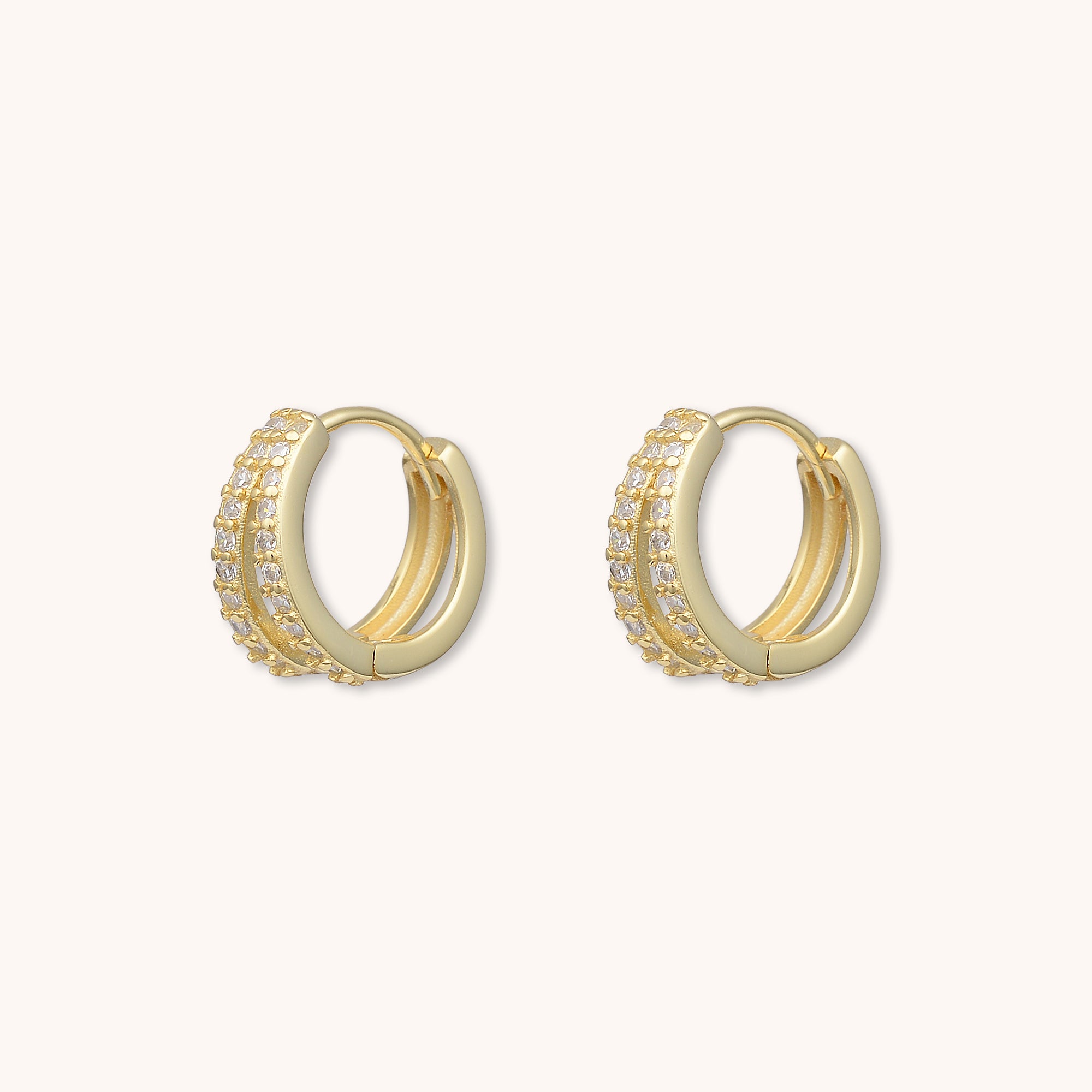 Double Zirconia Huggie Earrings Gold