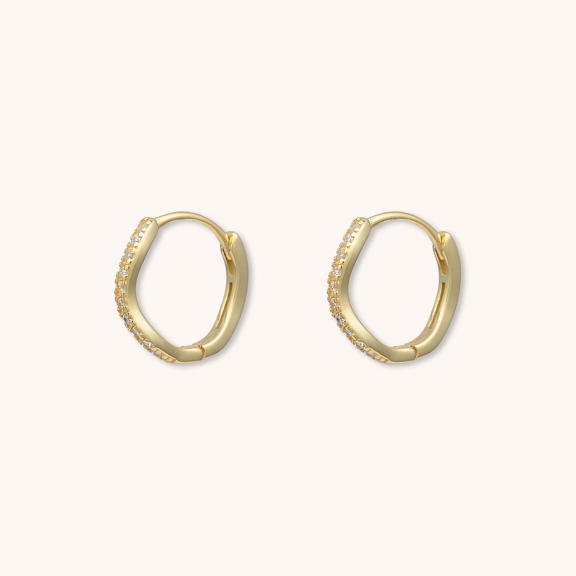 Wave Zirconia Huggie Earrings Gold