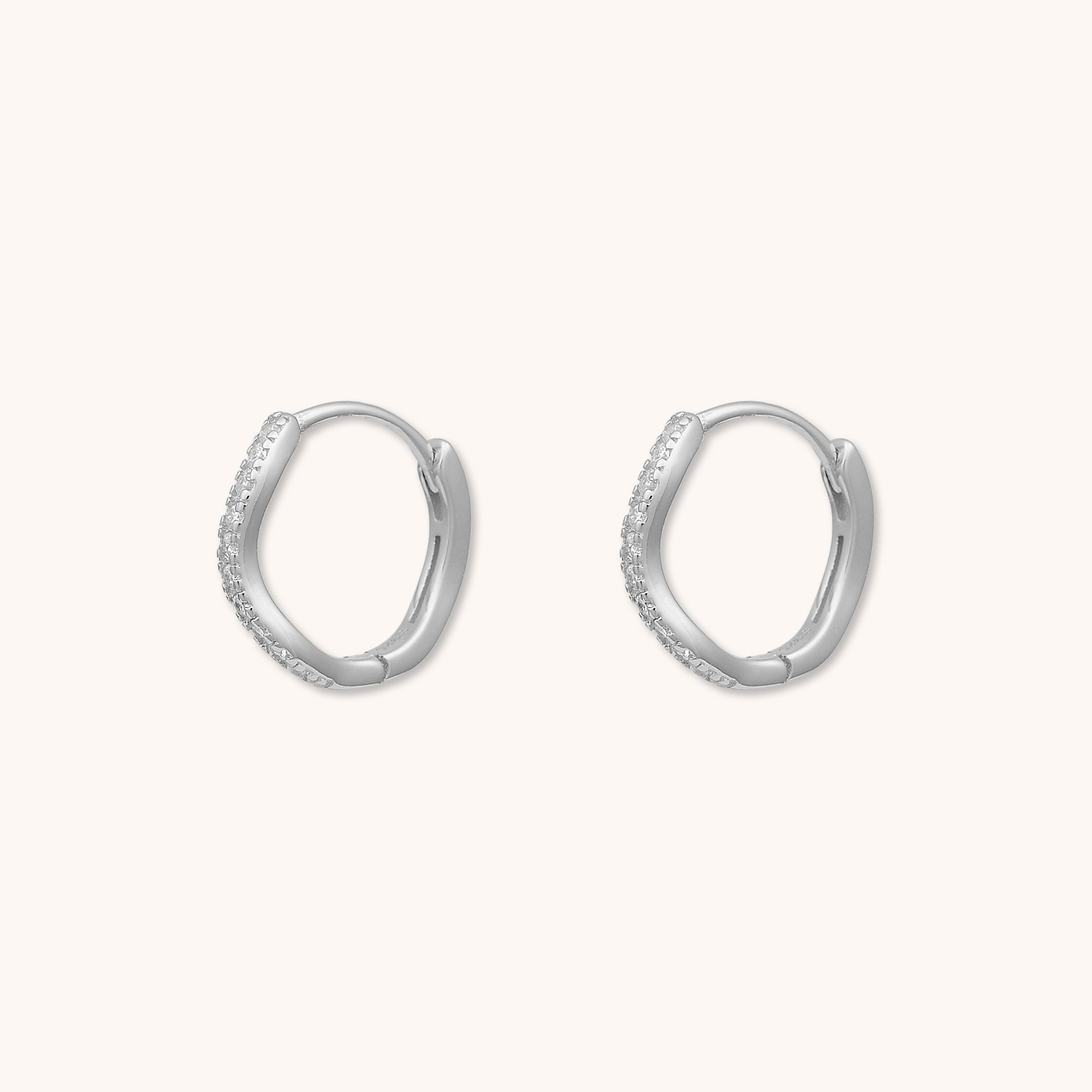 Wave Zirconia Huggie Earrings Silver