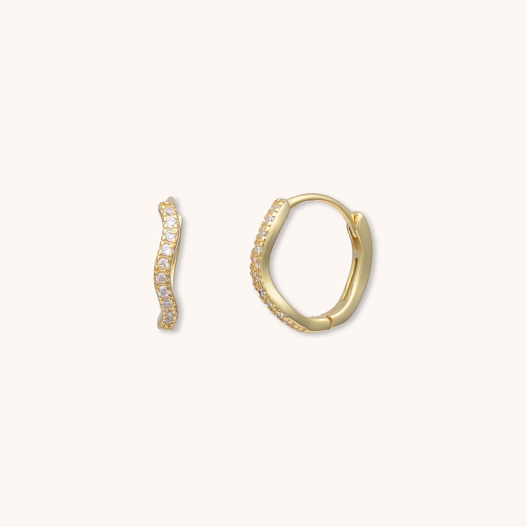 Wave Zirconia Huggie Earrings Gold