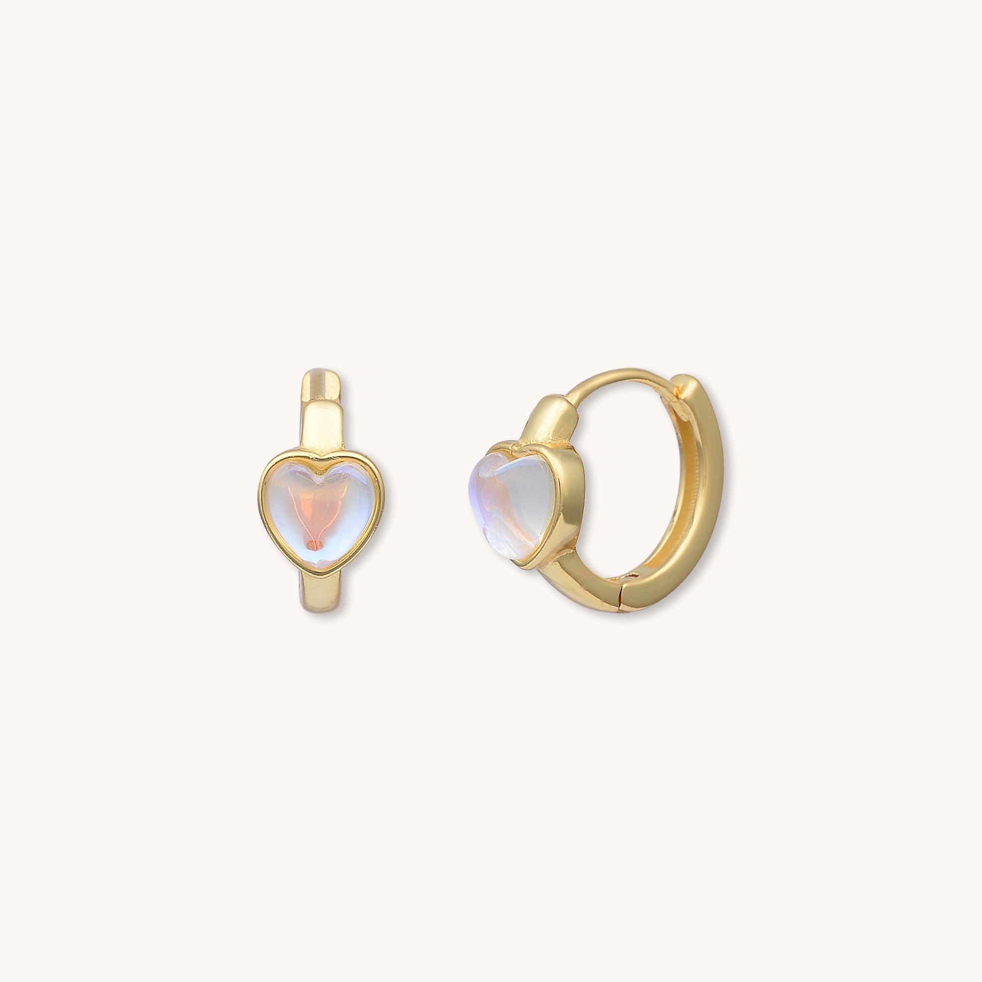 Moonstone Heart Huggie Earrings Rose Gold