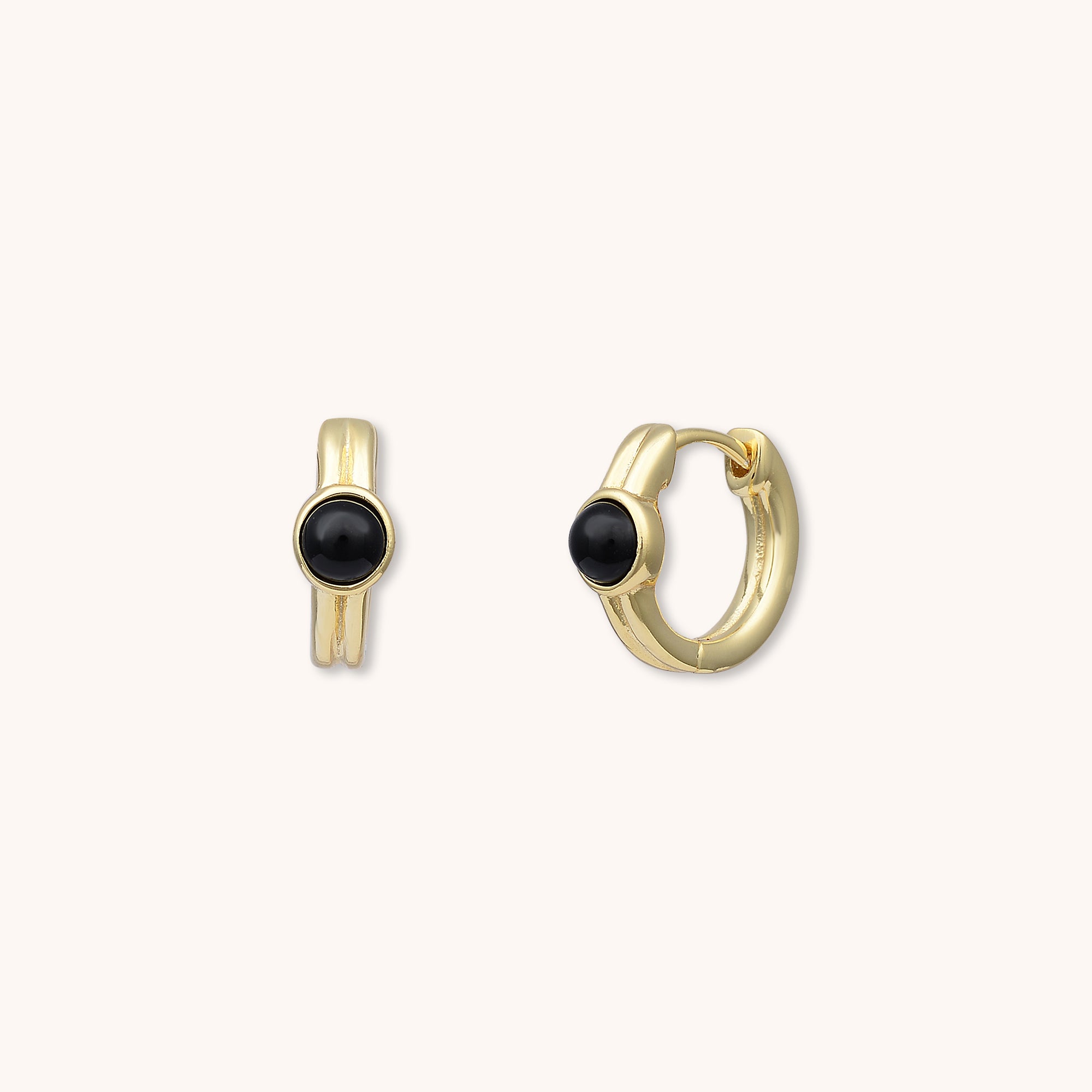 Onyx Black Thick Huggie Earrings Gold