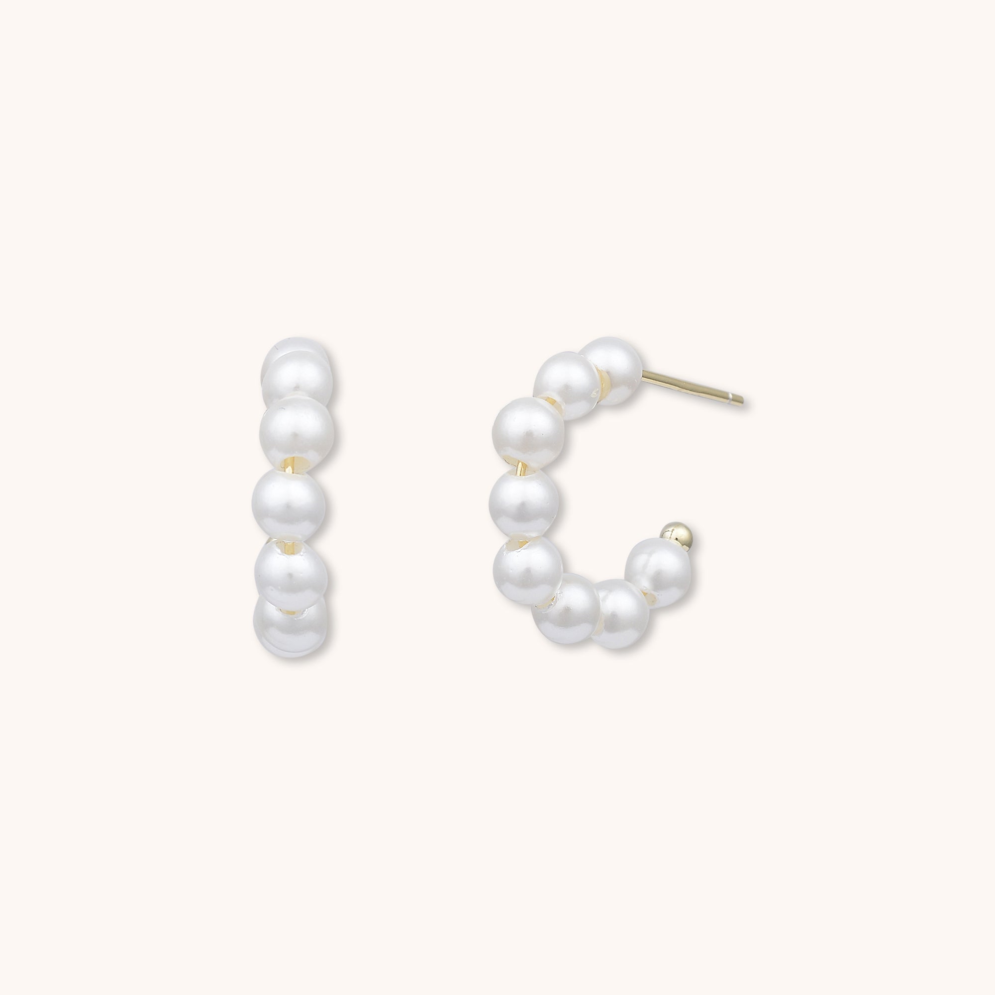 Pearl C Hoop Earrings Gold